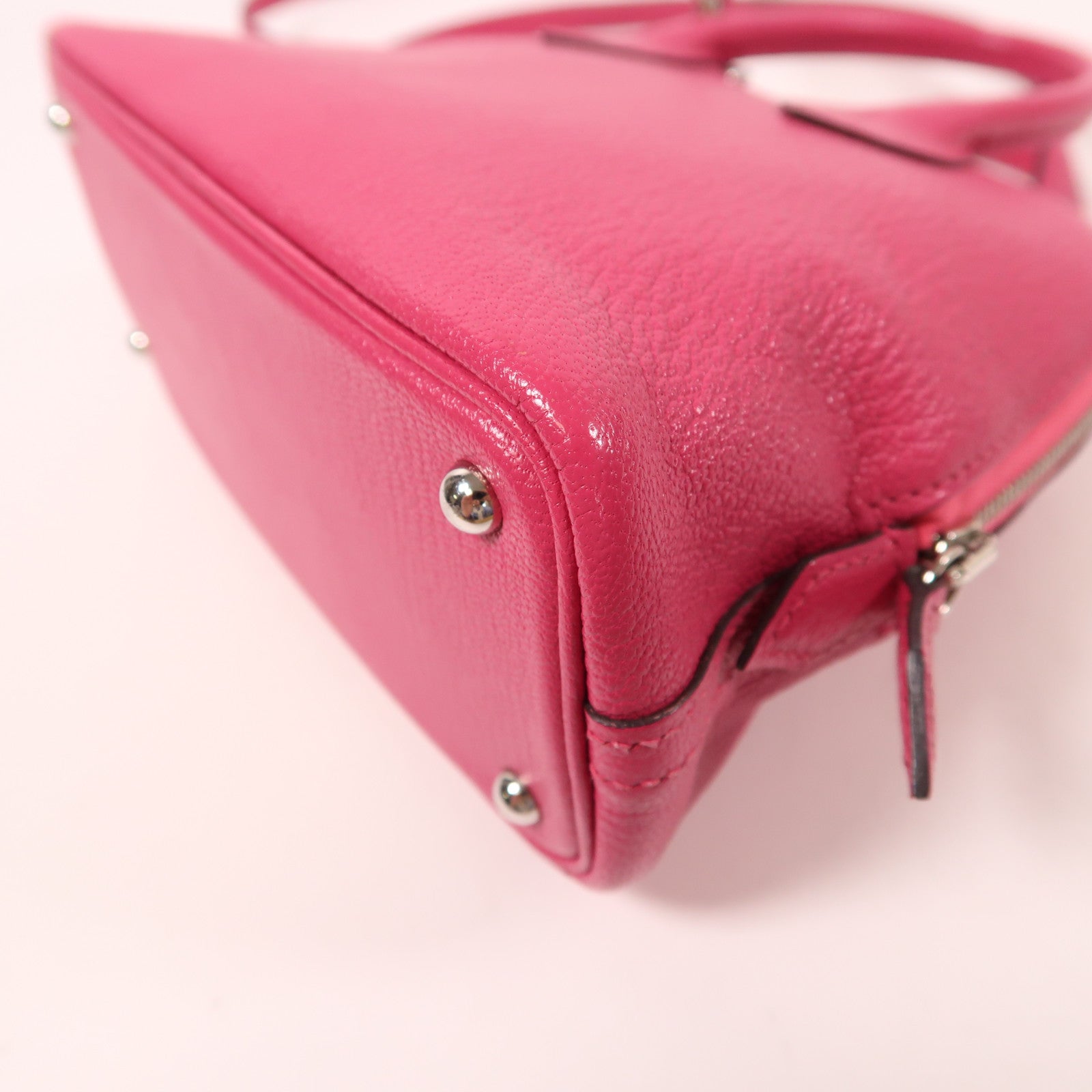 HERMES 【激減優惠】Chevre皮革Mini Bolide銀扣手挽肩背兩用袋Rose Pourpre