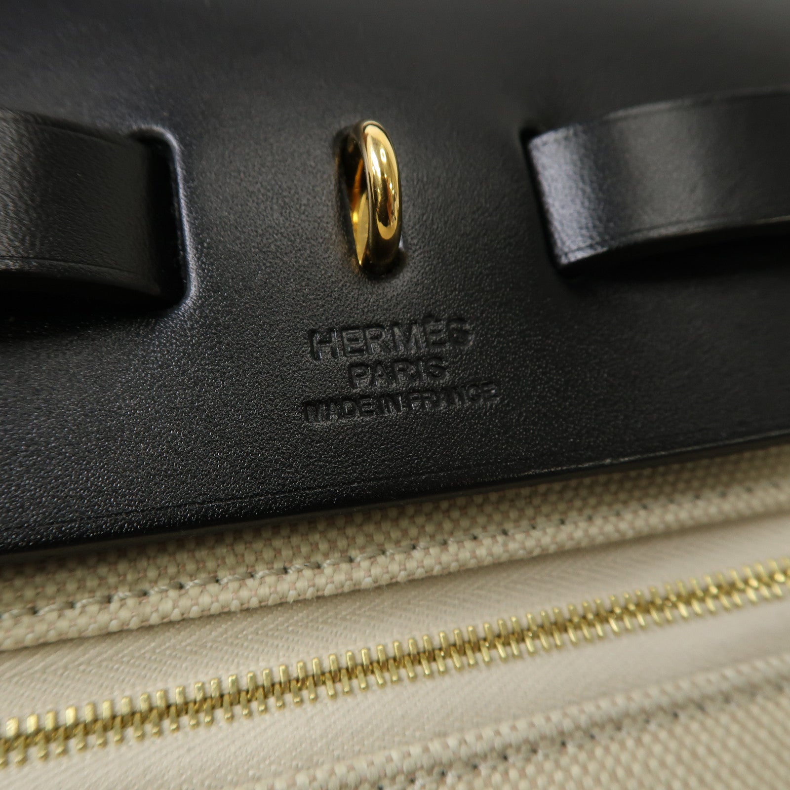 HERMES 帆布Herbag PM金扣手挽肩背兩用袋Beton/油白色