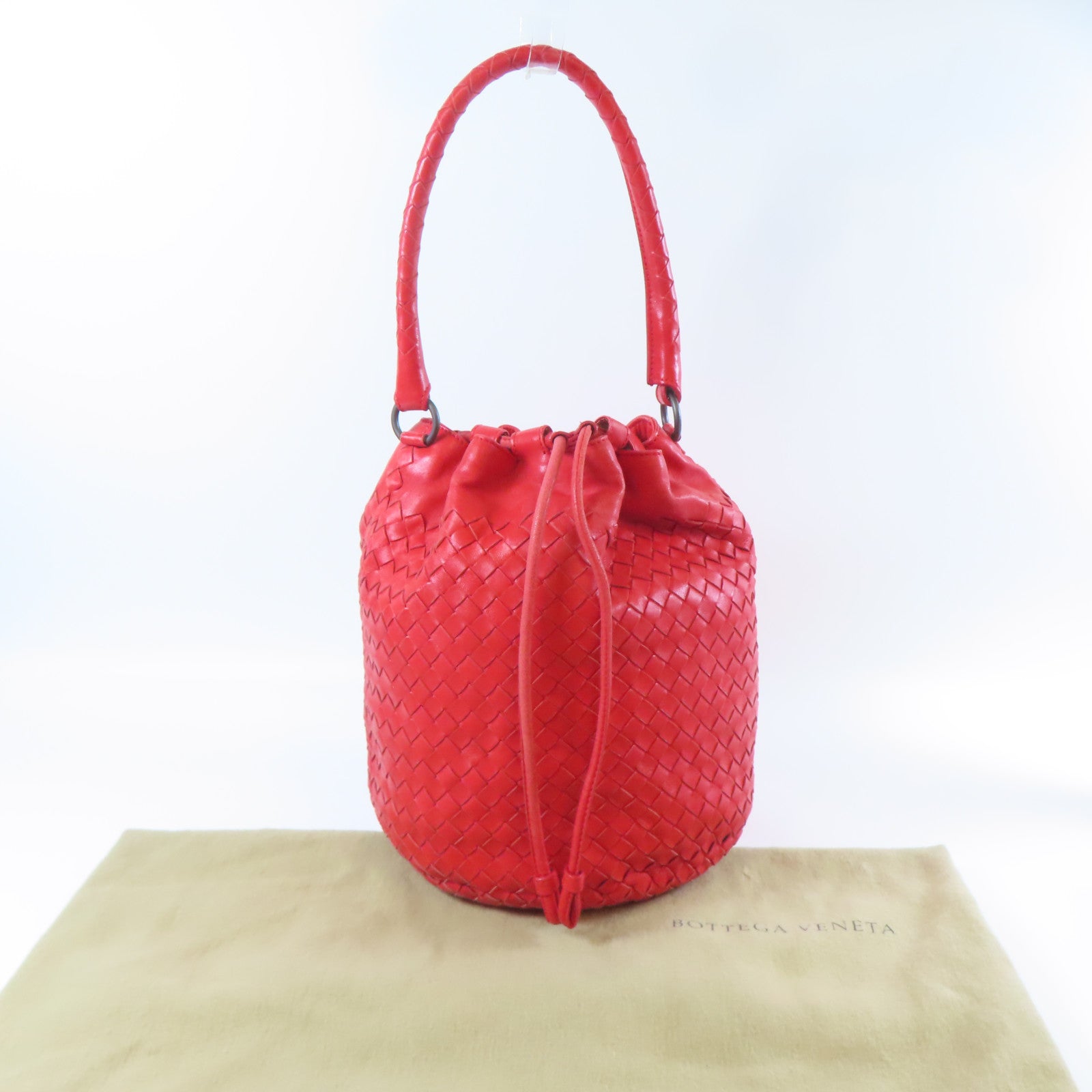 BOTTEGA VENETA 【激減優惠】織紋皮革Shoulder Bag黑扣肩背袋紅色