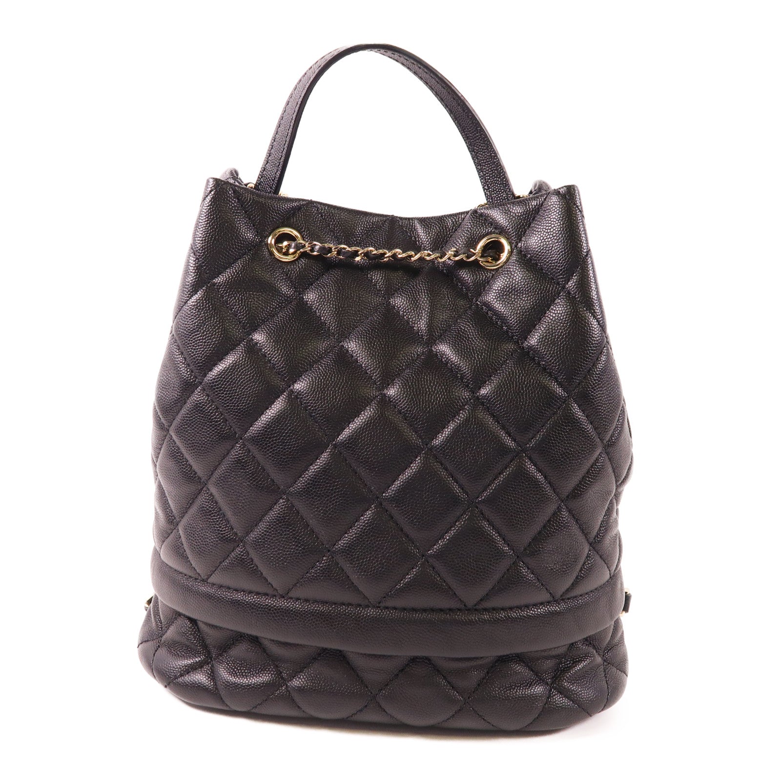 CHANEL CC GHW 2 Way Shoulder Bucket Bag Calfskin Leather Black