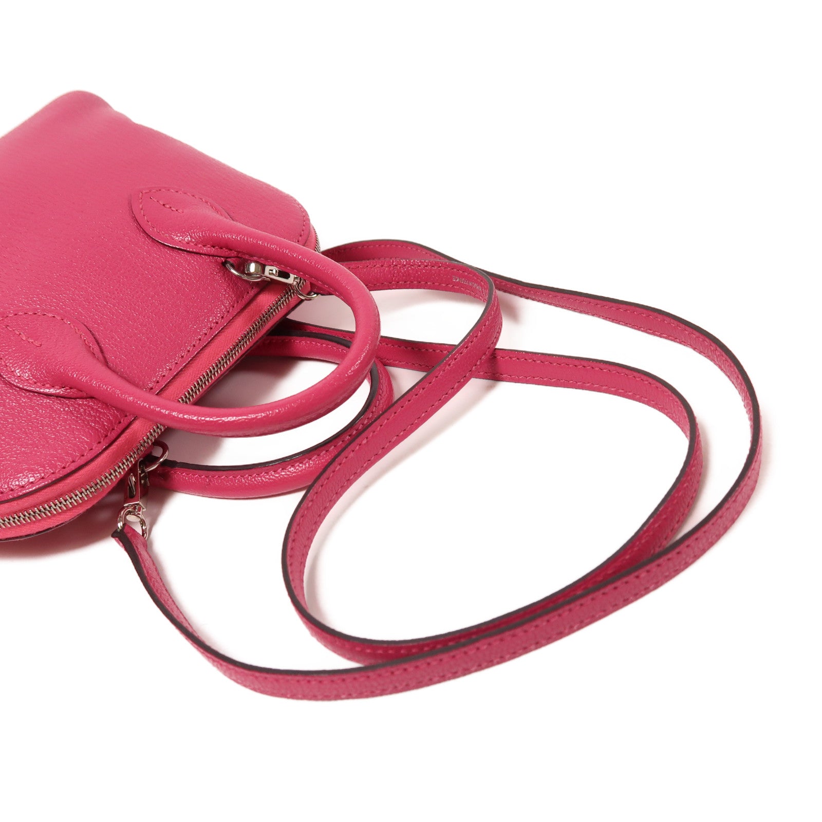 HERMES 【激減優惠】Chevre皮革Mini Bolide銀扣手挽肩背兩用袋Rose Pourpre
