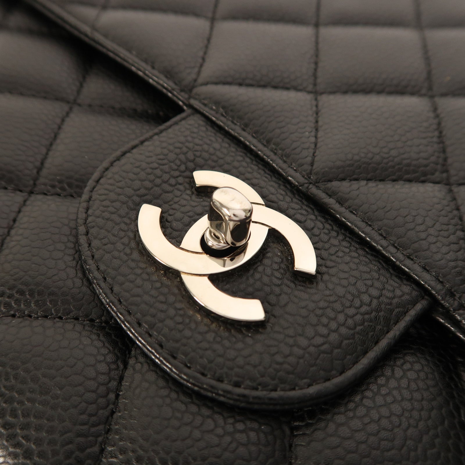 CHANEL 牛皮皮革Large Classic銀扣鏈帶肩背袋