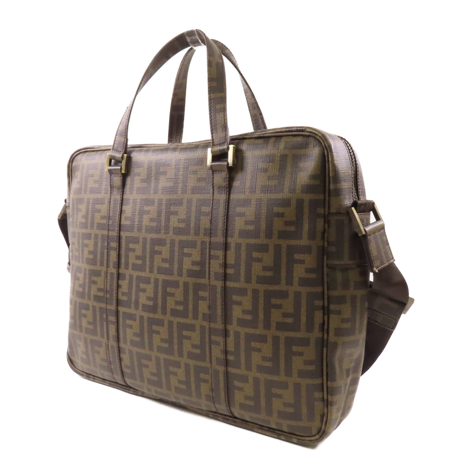 FENDI 塗層帆布Briefcase銀扣手挽肩背兩用袋