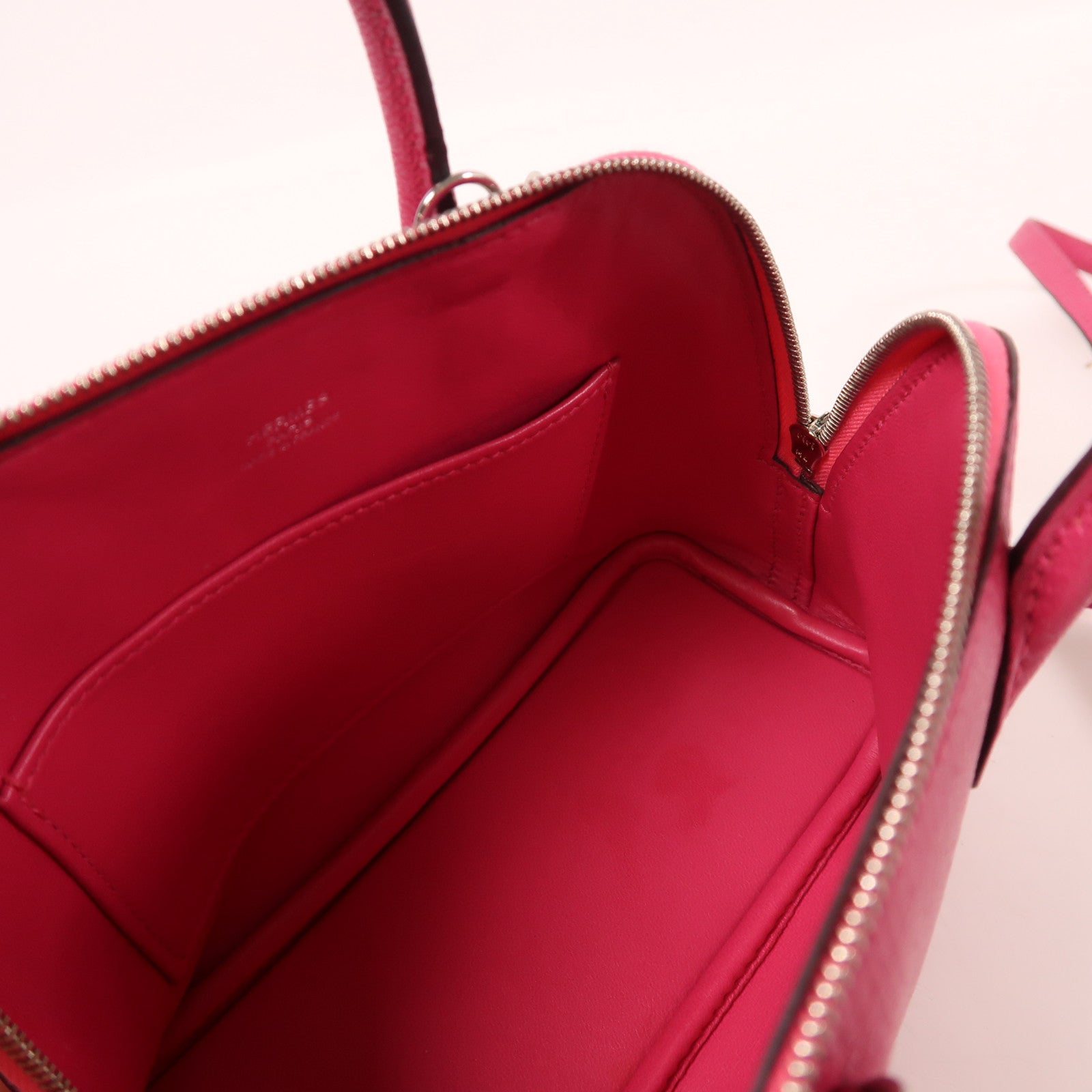 HERMES 【激減優惠】Chevre皮革Mini Bolide銀扣手挽肩背兩用袋Rose Pourpre