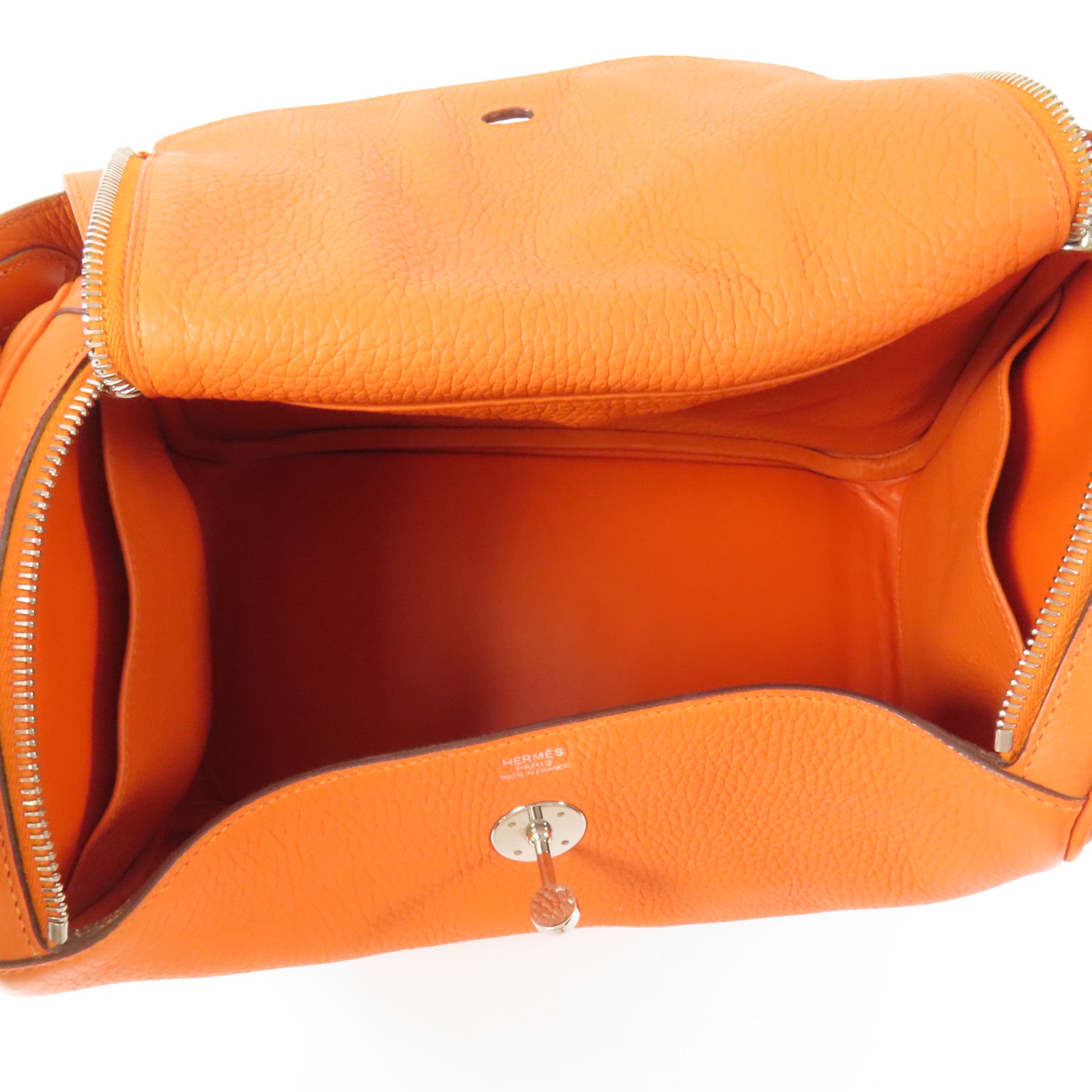 HERMES Clemence皮革Lindy 30銀扣手挽肩背兩用袋Orange