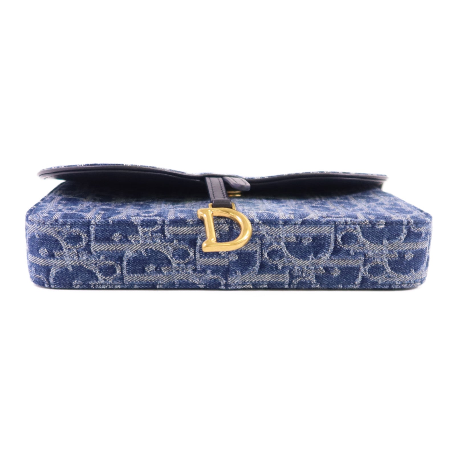 Dior Obriqur牛仔布Medium Saddle Pouch With Chain金扣鏈帶肩背袋