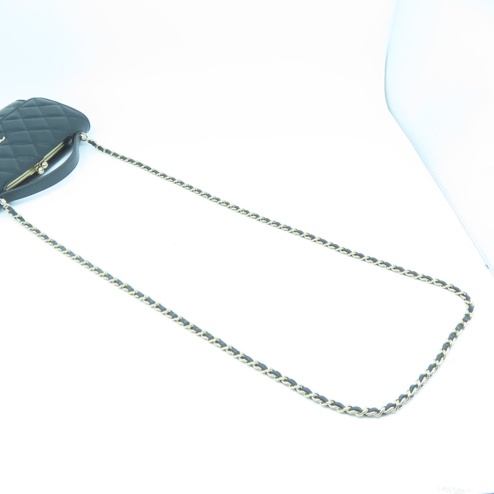 CHANEL 【激減優惠】菱格羊皮皮革Chain Shoulder金扣鏈帶手挽肩背兩用袋黑色