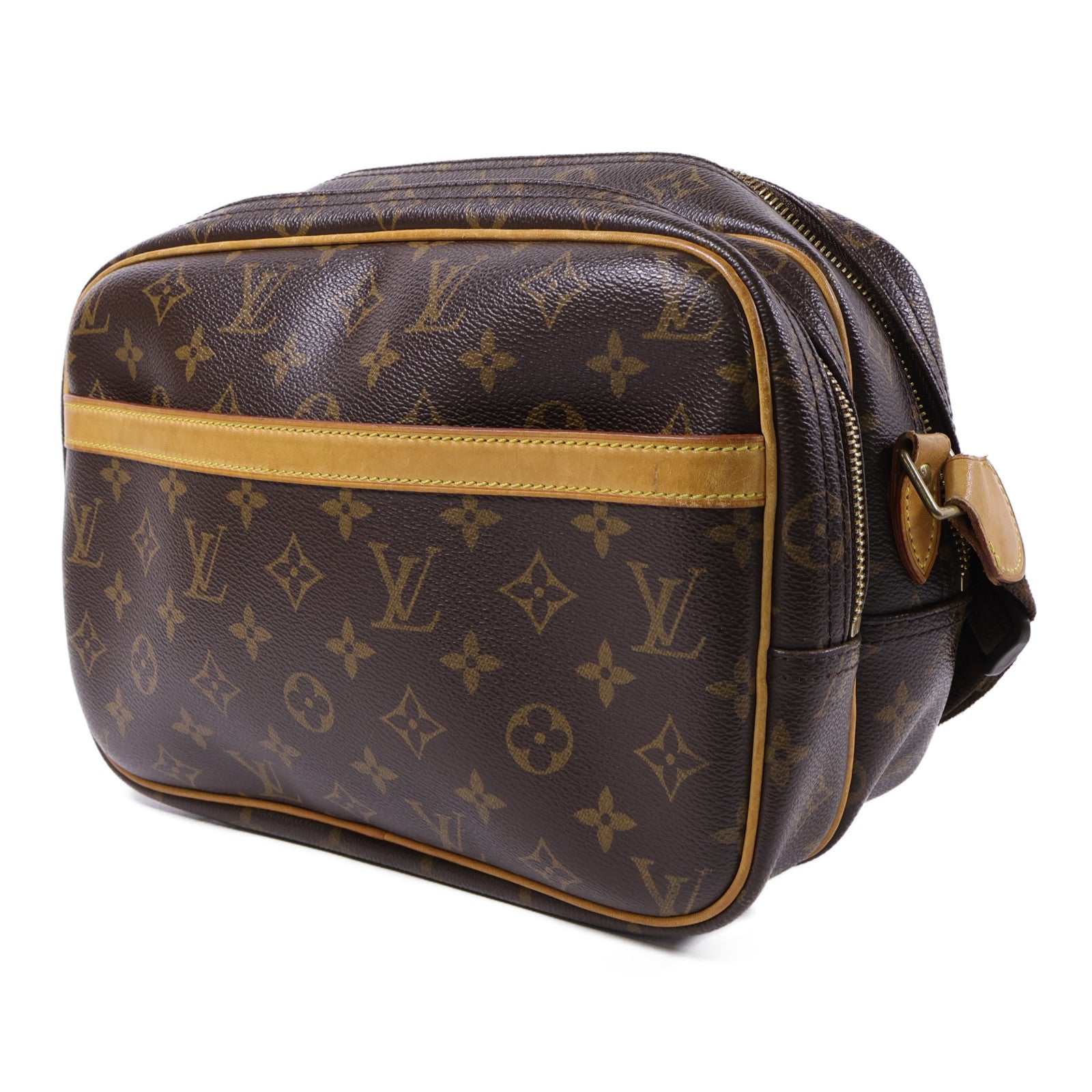 LOUIS VUITTON Monogram Reporter PM金扣肩背袋棕色