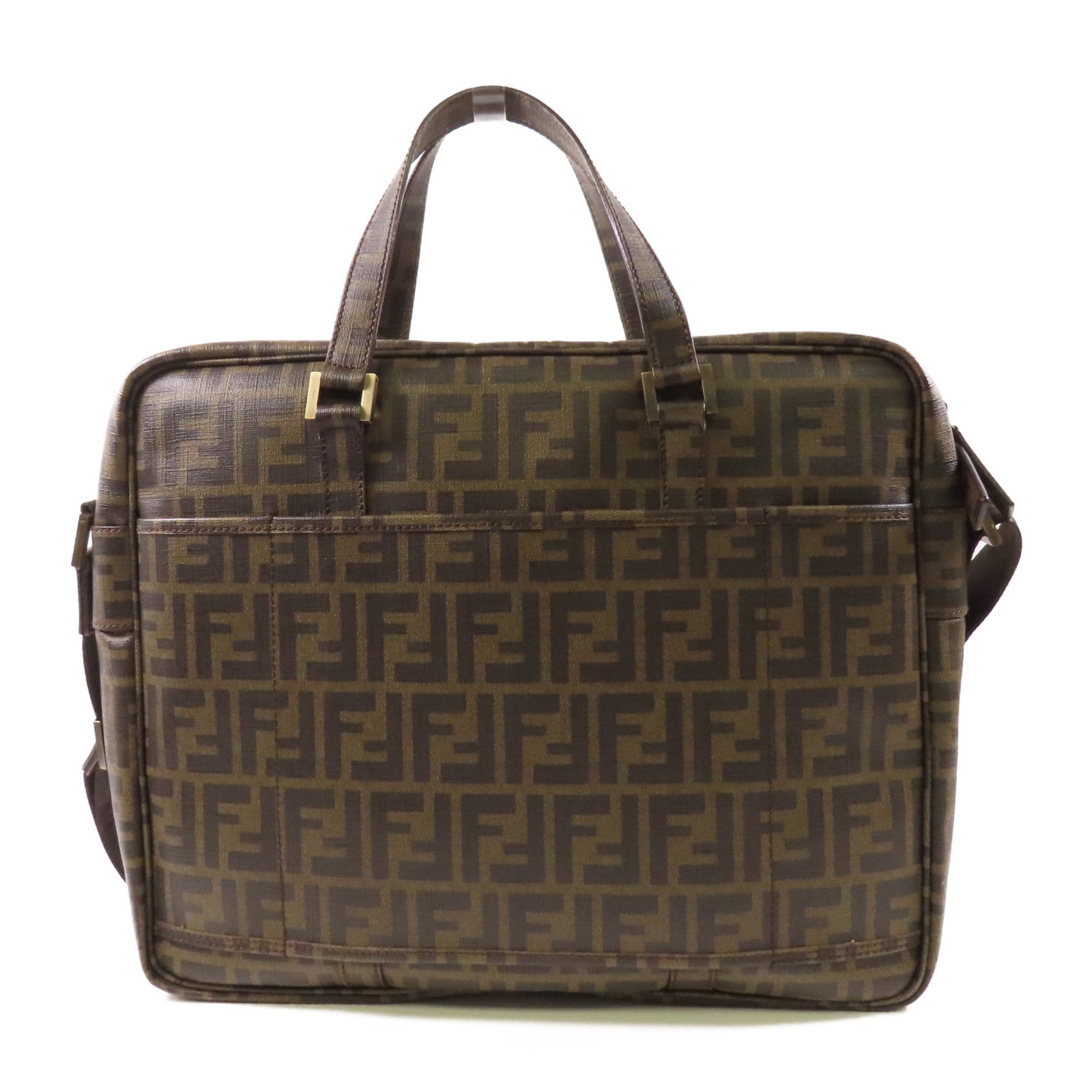 FENDI 塗層帆布Briefcase銀扣手挽肩背兩用袋