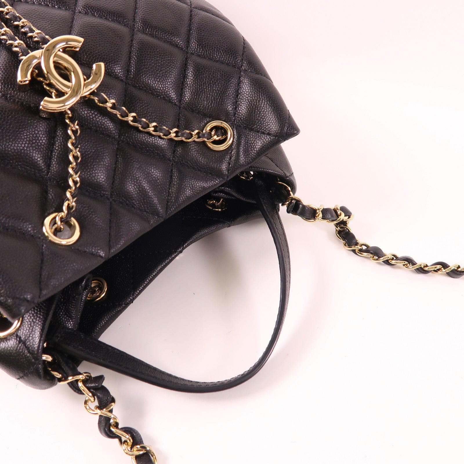 CHANEL CC GHW 2 Way Shoulder Bucket Bag Calfskin Leather Black