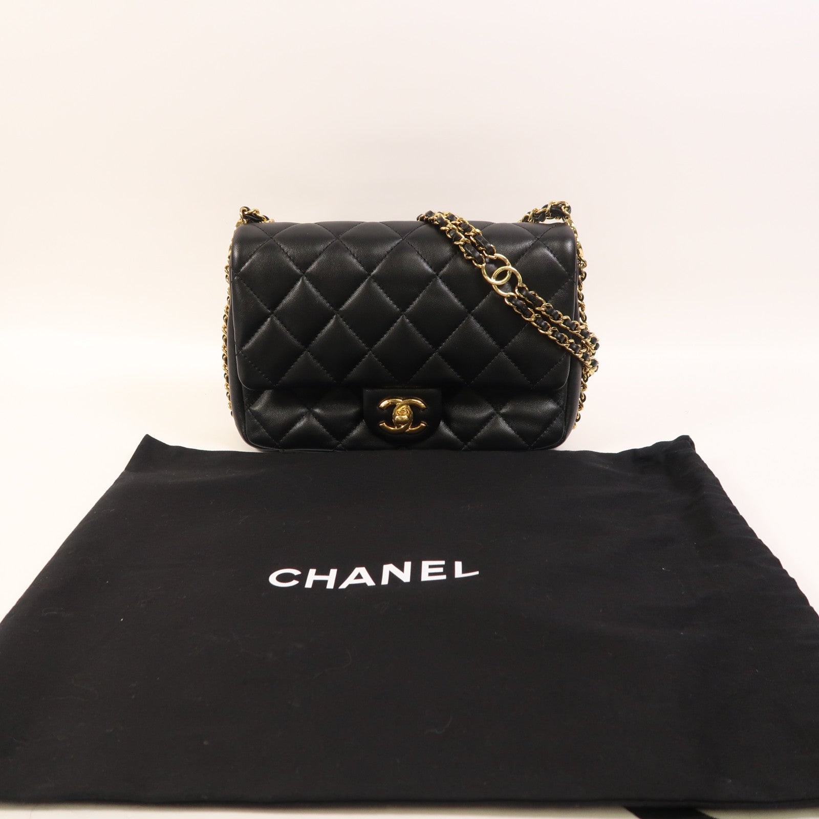 CHANEL 羊皮皮革Shoulder Bag金扣鏈帶肩背袋
