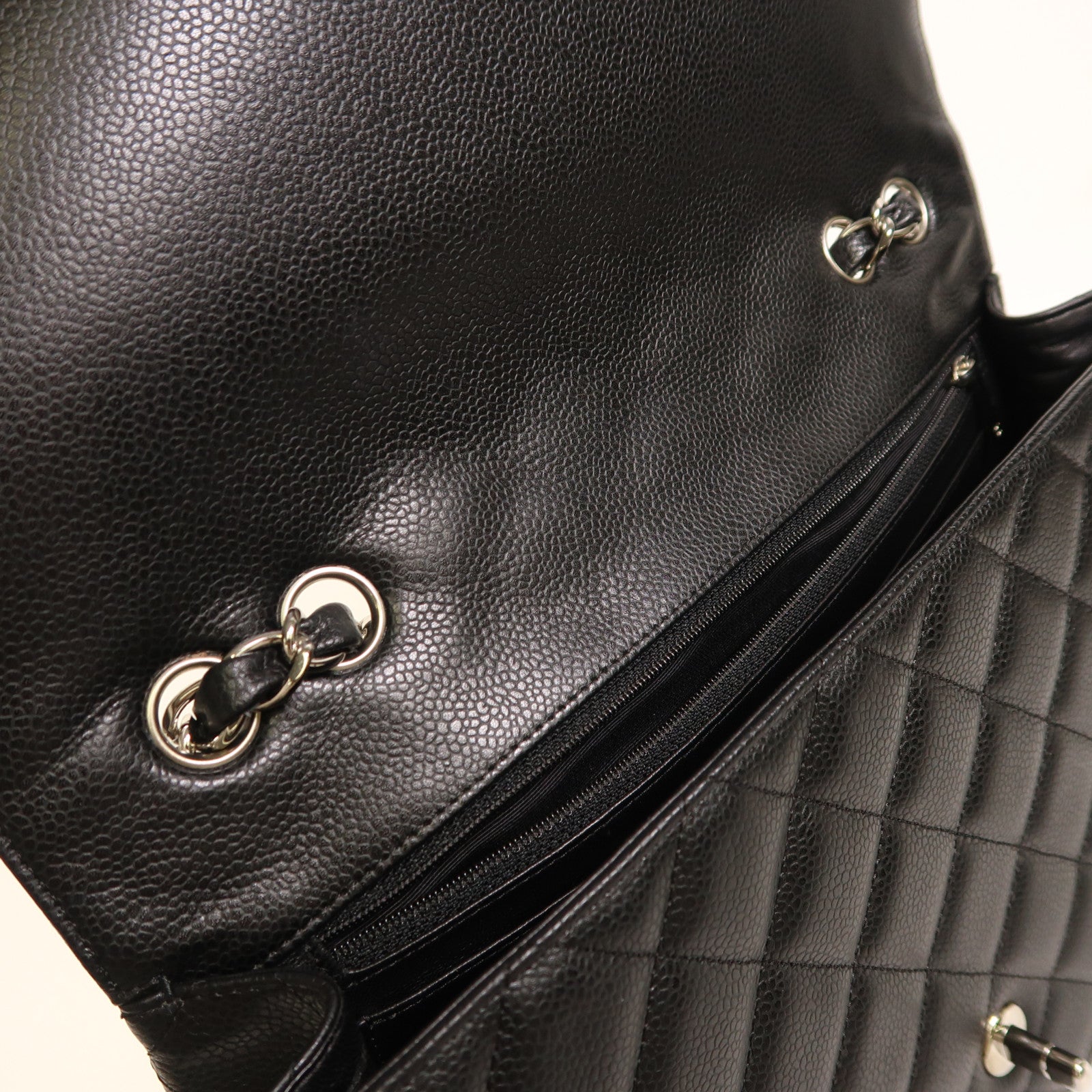 CHANEL 牛皮皮革Large Classic銀扣鏈帶肩背袋