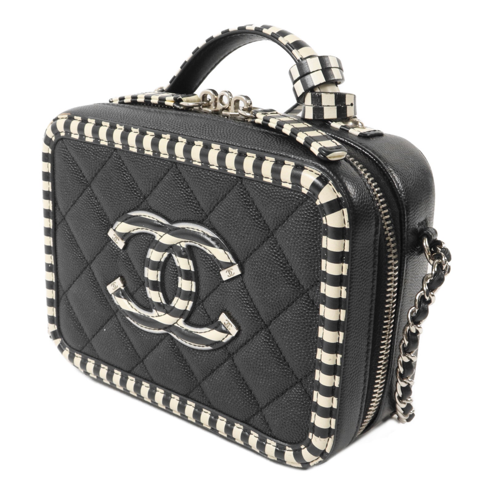 CHANEL 牛皮皮革Vanity Case鏈帶手挽肩背兩用袋