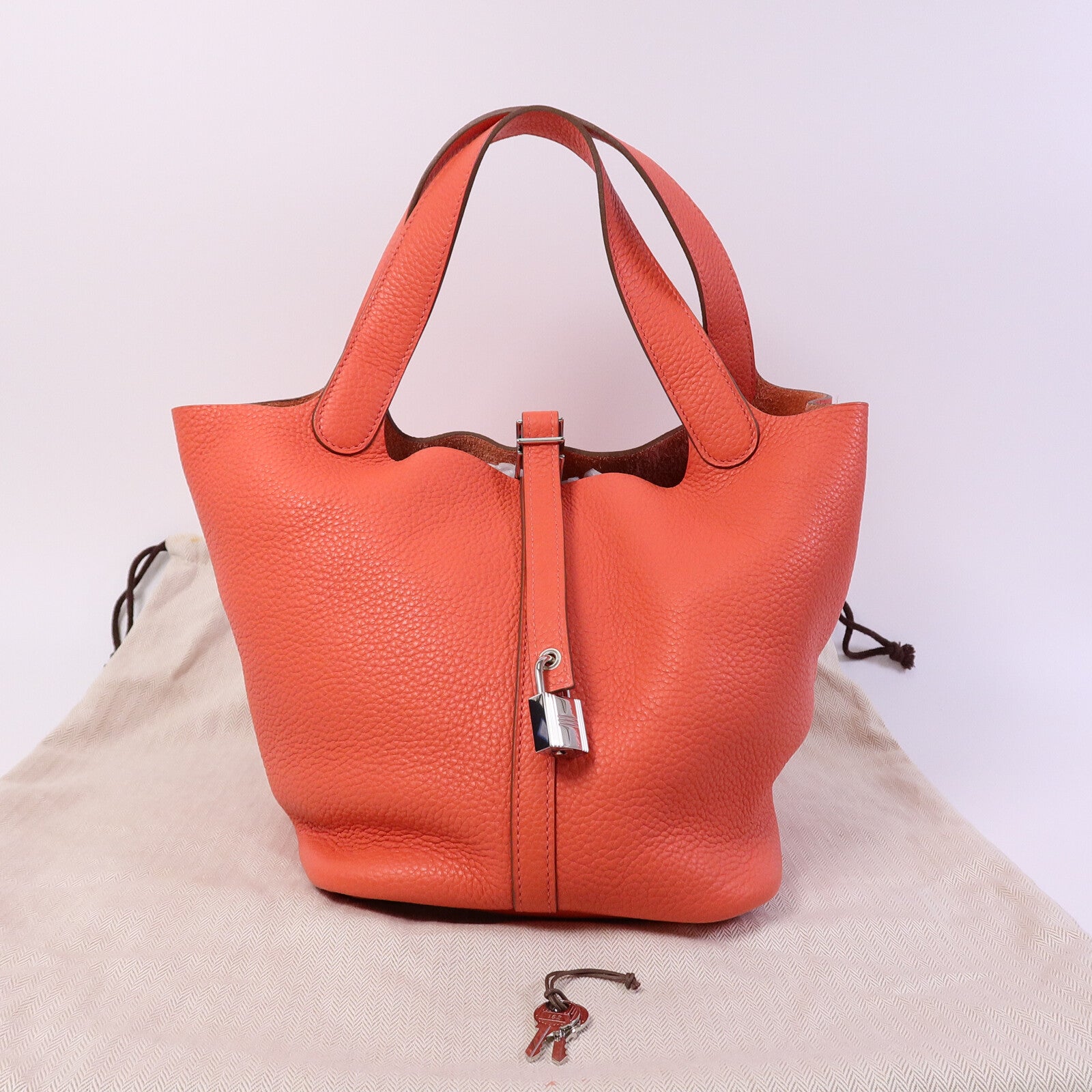 HERMES Clemence皮革Picotin MM扣手挽袋Rose Jaipur