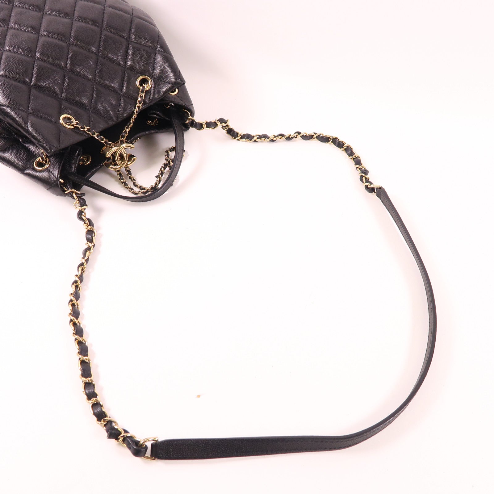 CHANEL CC GHW 2 Way Shoulder Bucket Bag Calfskin Leather Black