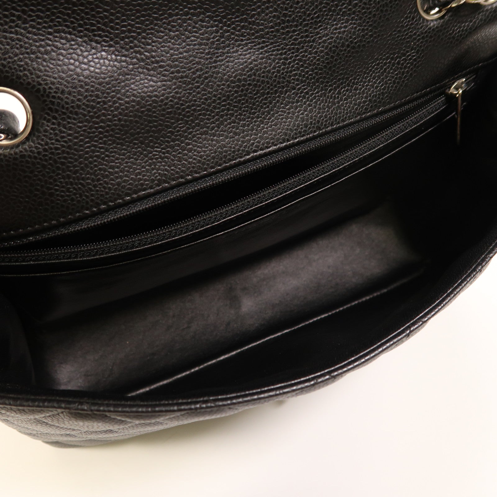 CHANEL 牛皮皮革Large Classic銀扣鏈帶肩背袋