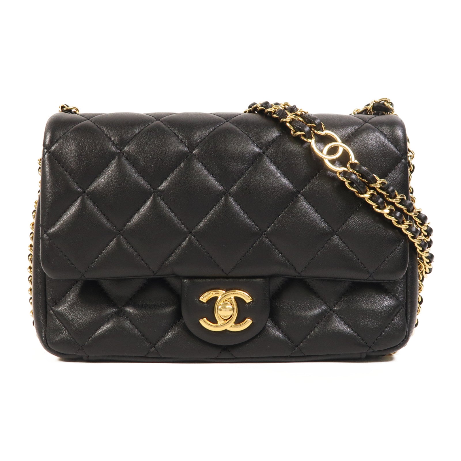 CHANEL 羊皮皮革Shoulder Bag金扣鏈帶肩背袋