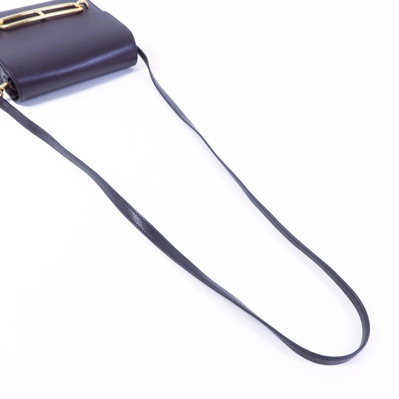 HERMES Evergrain皮革Roulis Mini金扣肩背袋Bleu Indigo