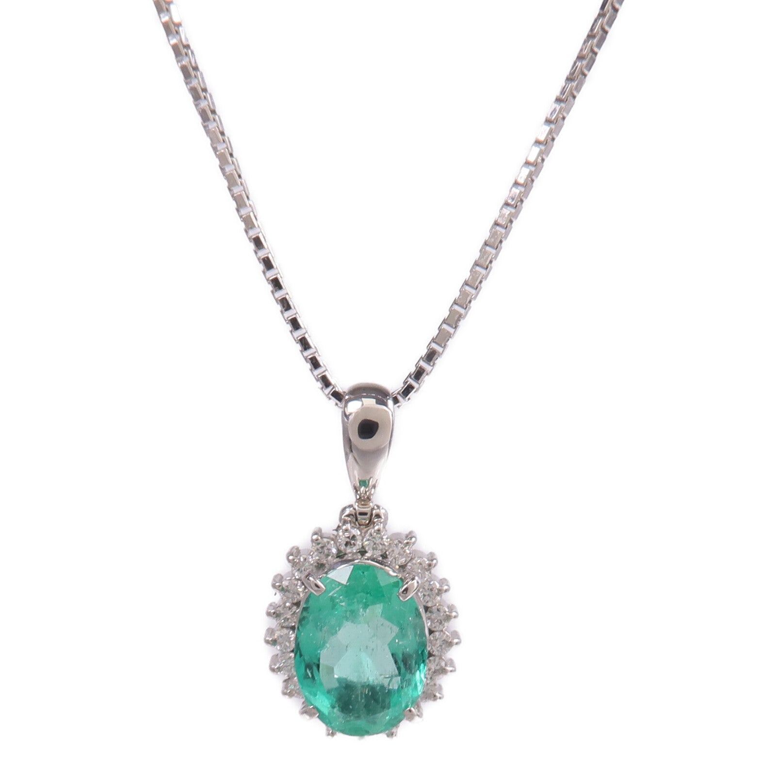 JEWELRY PT900/PT850鉑金Emerald Diamond Necklace綠寶石/鑽石項鍊