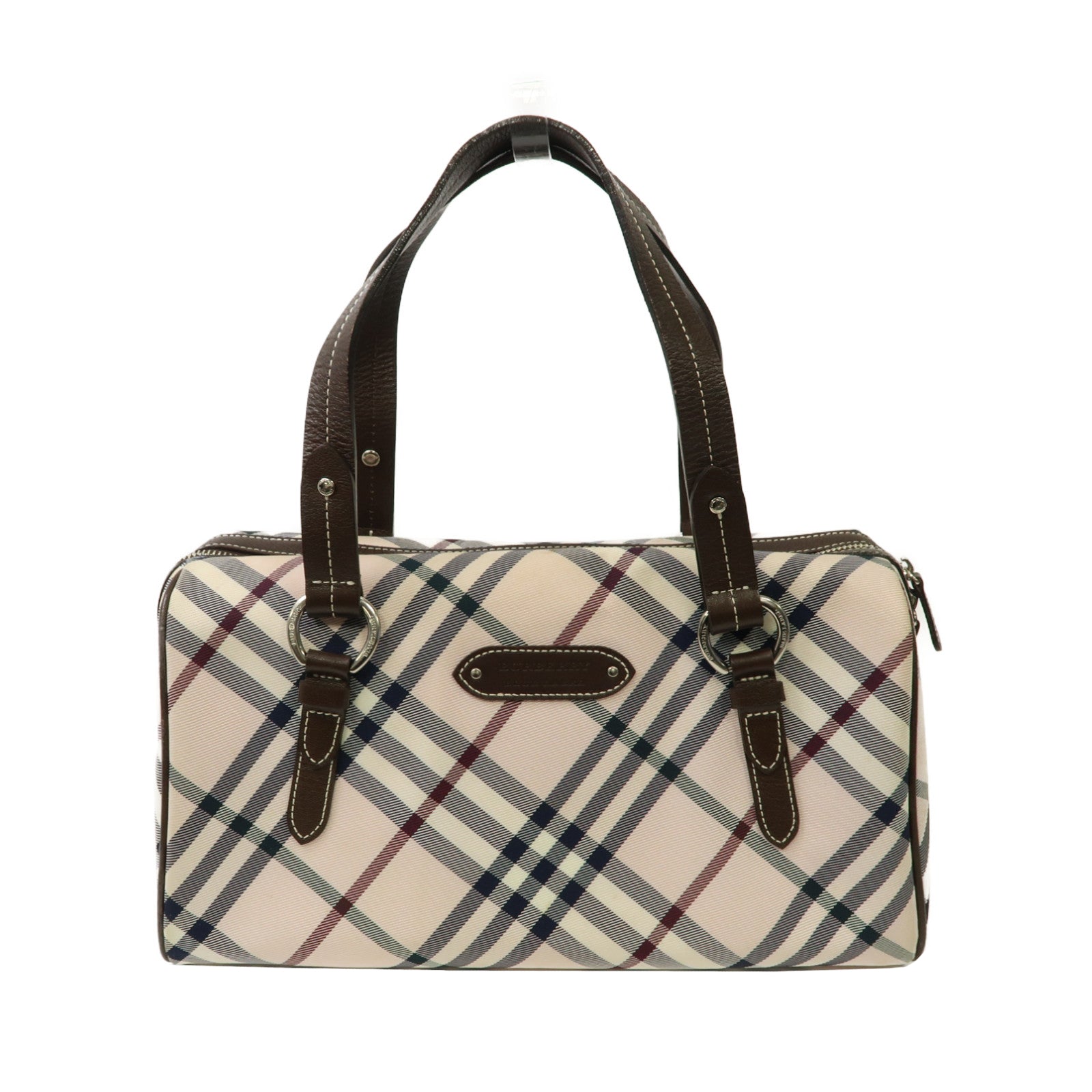 BURBERRY 塗層帆布Shoulder Bag銀扣肩背袋黑色/粉紅色