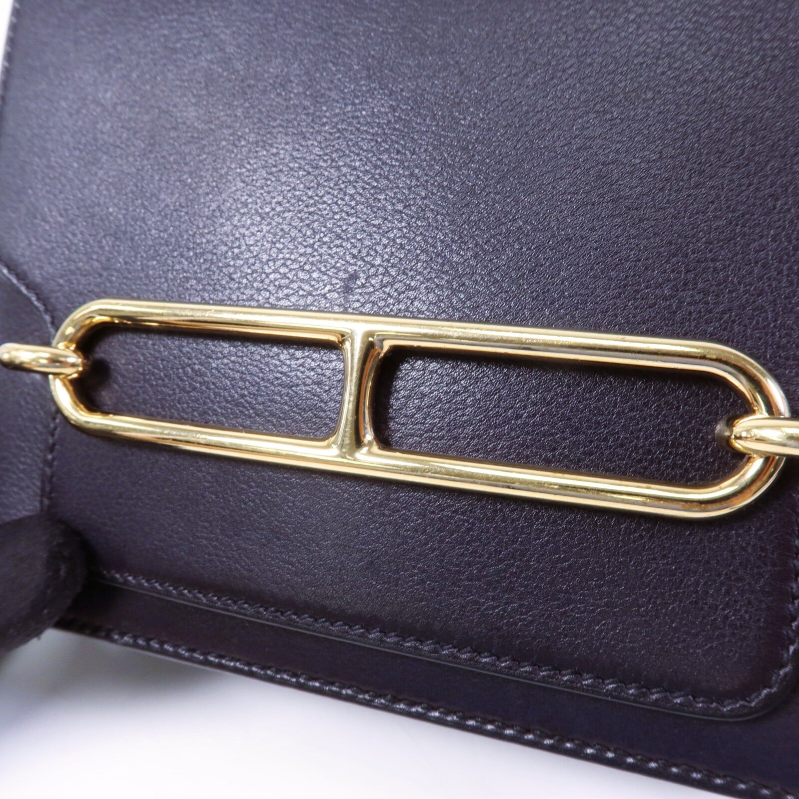 HERMES Evergrain皮革Roulis Mini金扣肩背袋Bleu Indigo