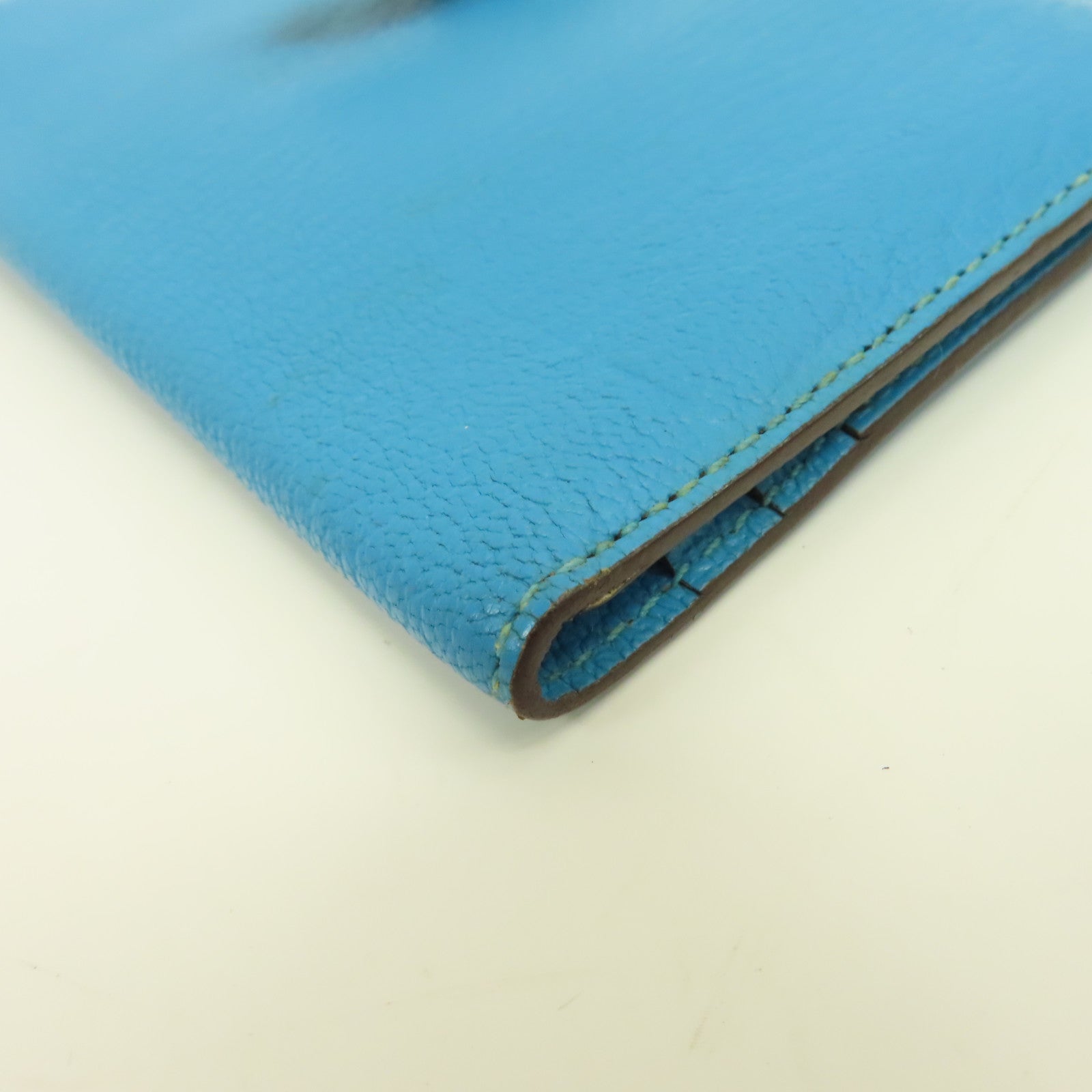 HERMES Chevre皮革Bearn Long Wallet銀扣長錢包Blue Azteque水藍色