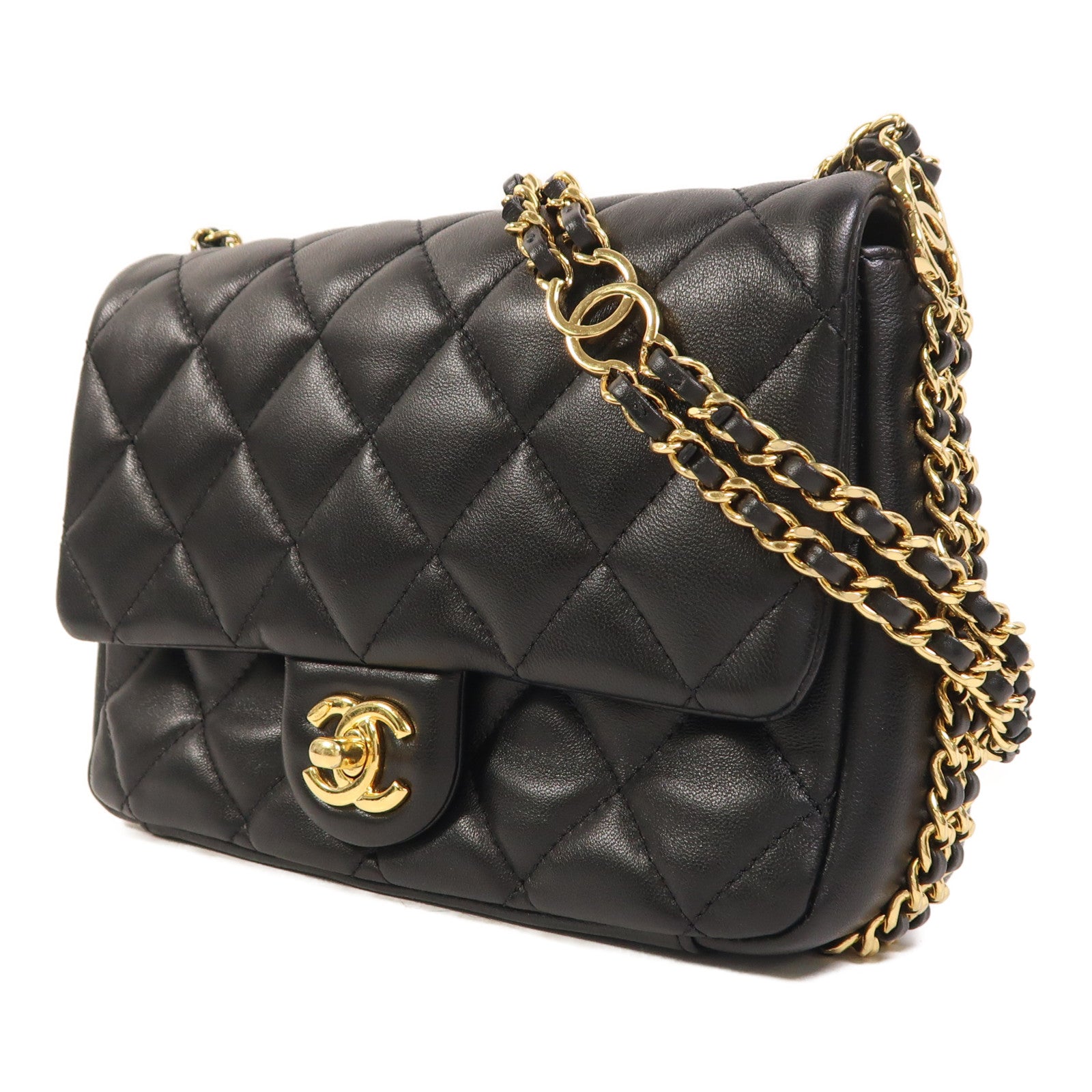 CHANEL 羊皮皮革Shoulder Bag金扣鏈帶肩背袋