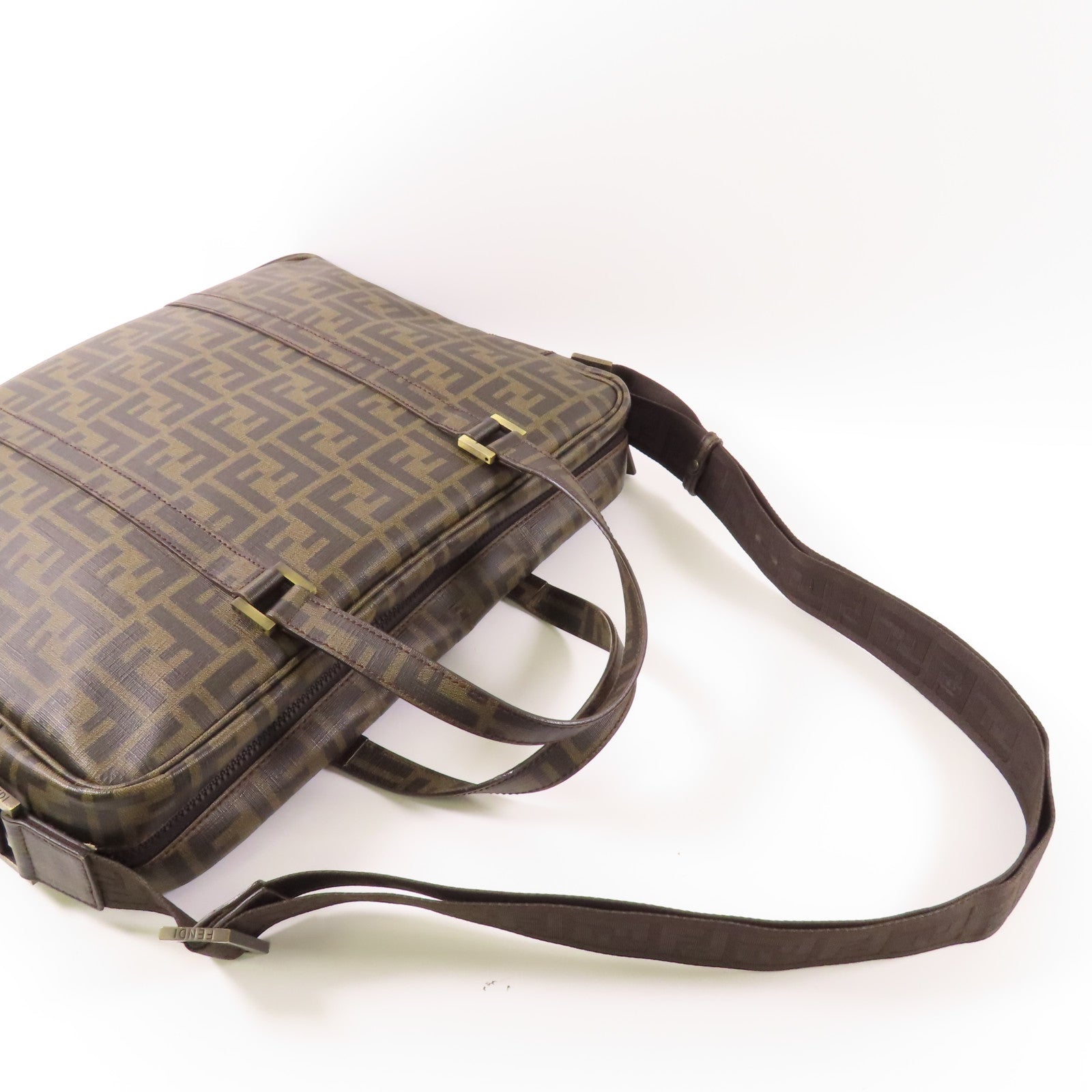 FENDI 塗層帆布Briefcase銀扣手挽肩背兩用袋