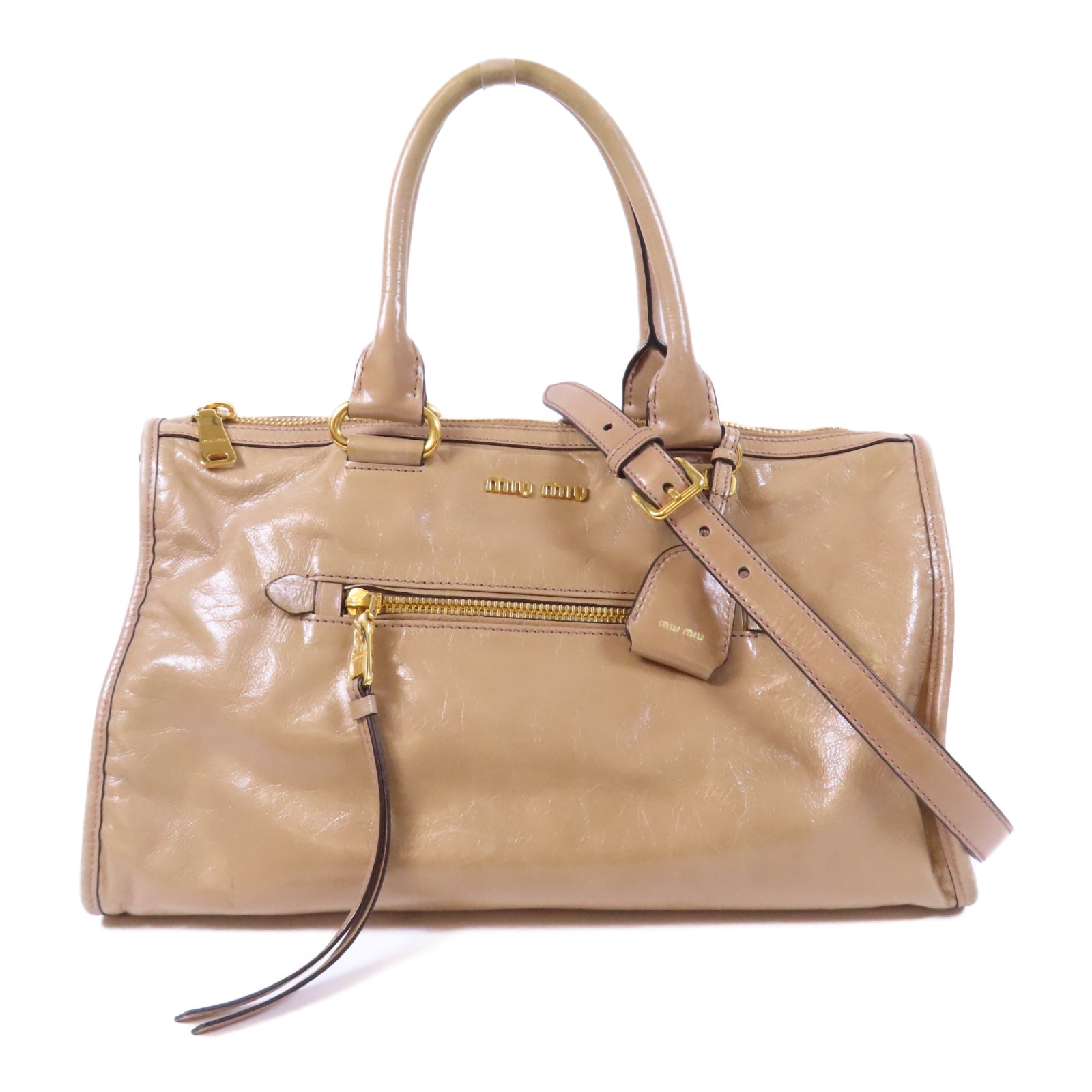 Miu Miu 牛皮皮革Shoulder Bag金扣手挽肩背兩用袋米色