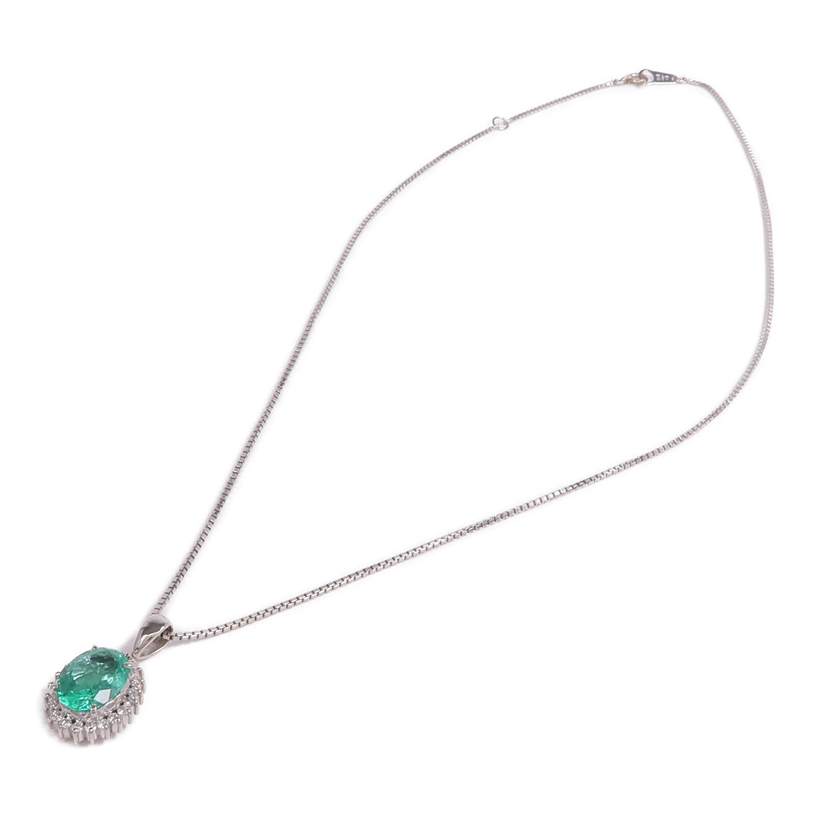 JEWELRY PT900/PT850鉑金Emerald Diamond Necklace綠寶石/鑽石項鍊