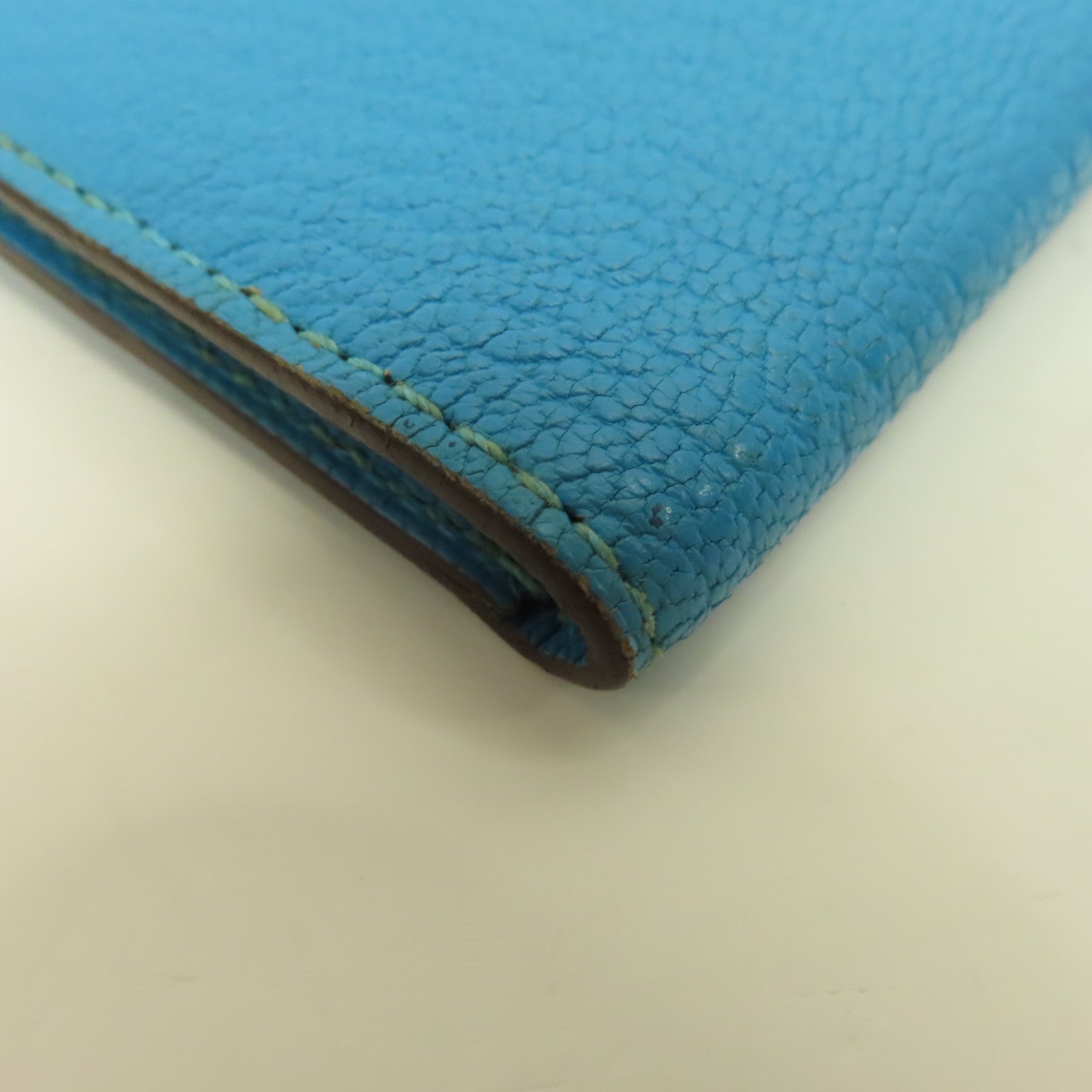 HERMES Chevre皮革Bearn Long Wallet銀扣長錢包Blue Azteque水藍色