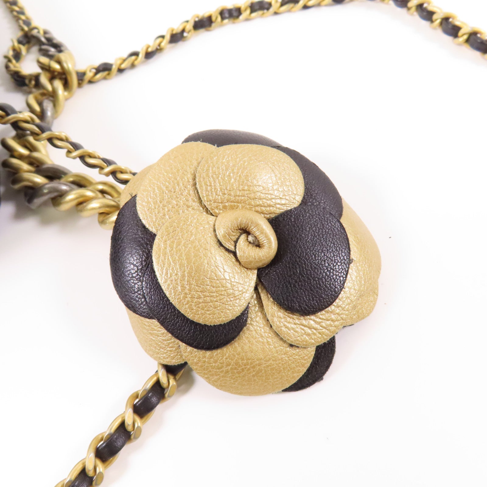 CHANEL 牛皮皮革Chain Shoulder金扣鏈帶手挽肩背兩用袋