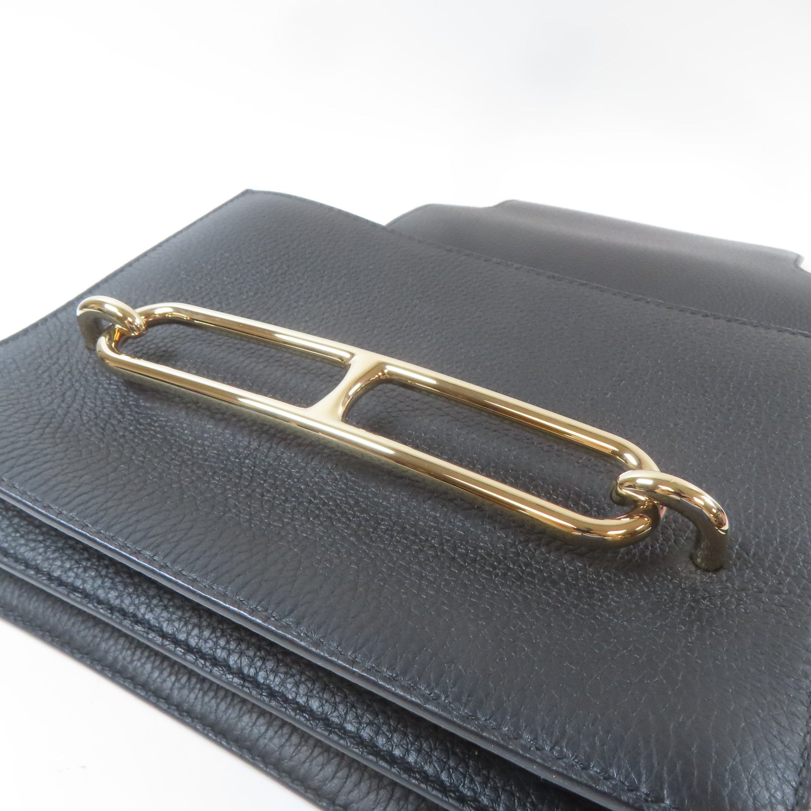HERMES 【激減優惠】Clemence皮革Roulis 23金扣肩背袋Nior色/黑色