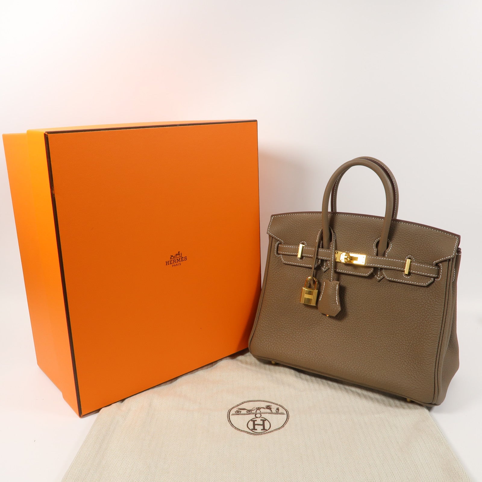 HERMES Togo皮革Birkin 25金扣手挽袋Etoupe大象灰色