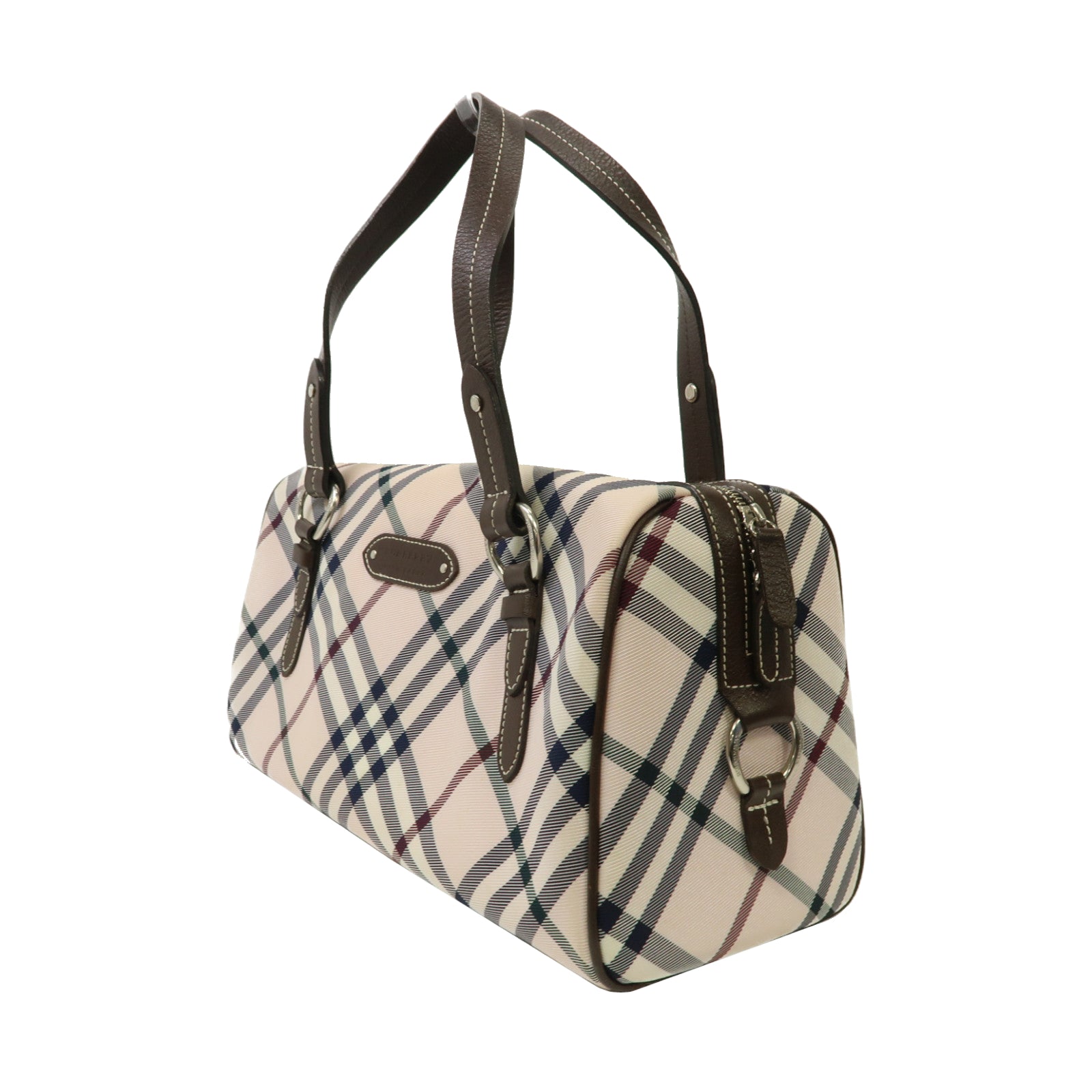 BURBERRY 塗層帆布Shoulder Bag銀扣肩背袋黑色/粉紅色