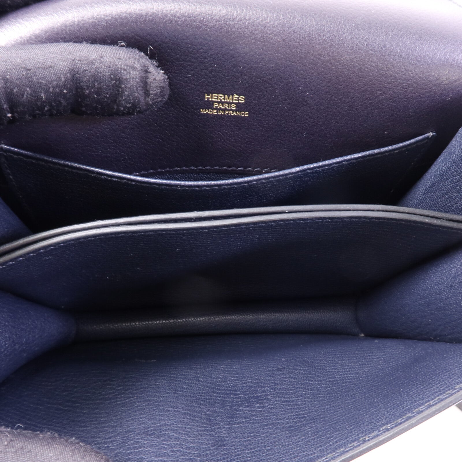 HERMES Evergrain皮革Roulis Mini金扣肩背袋Bleu Indigo