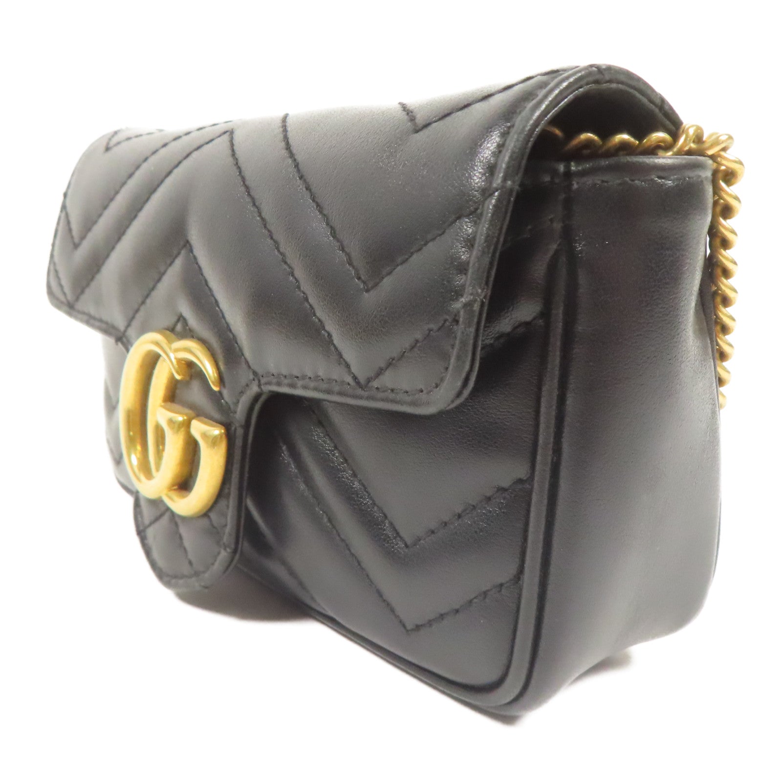 GUCCI 牛皮皮革GG Marmont Super Mini金扣鏈帶肩背袋