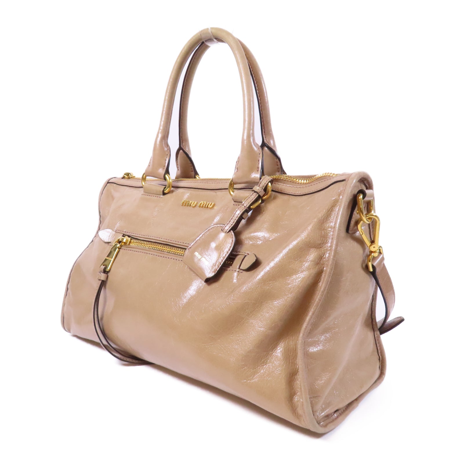 Miu Miu 牛皮皮革Shoulder Bag金扣手挽肩背兩用袋米色