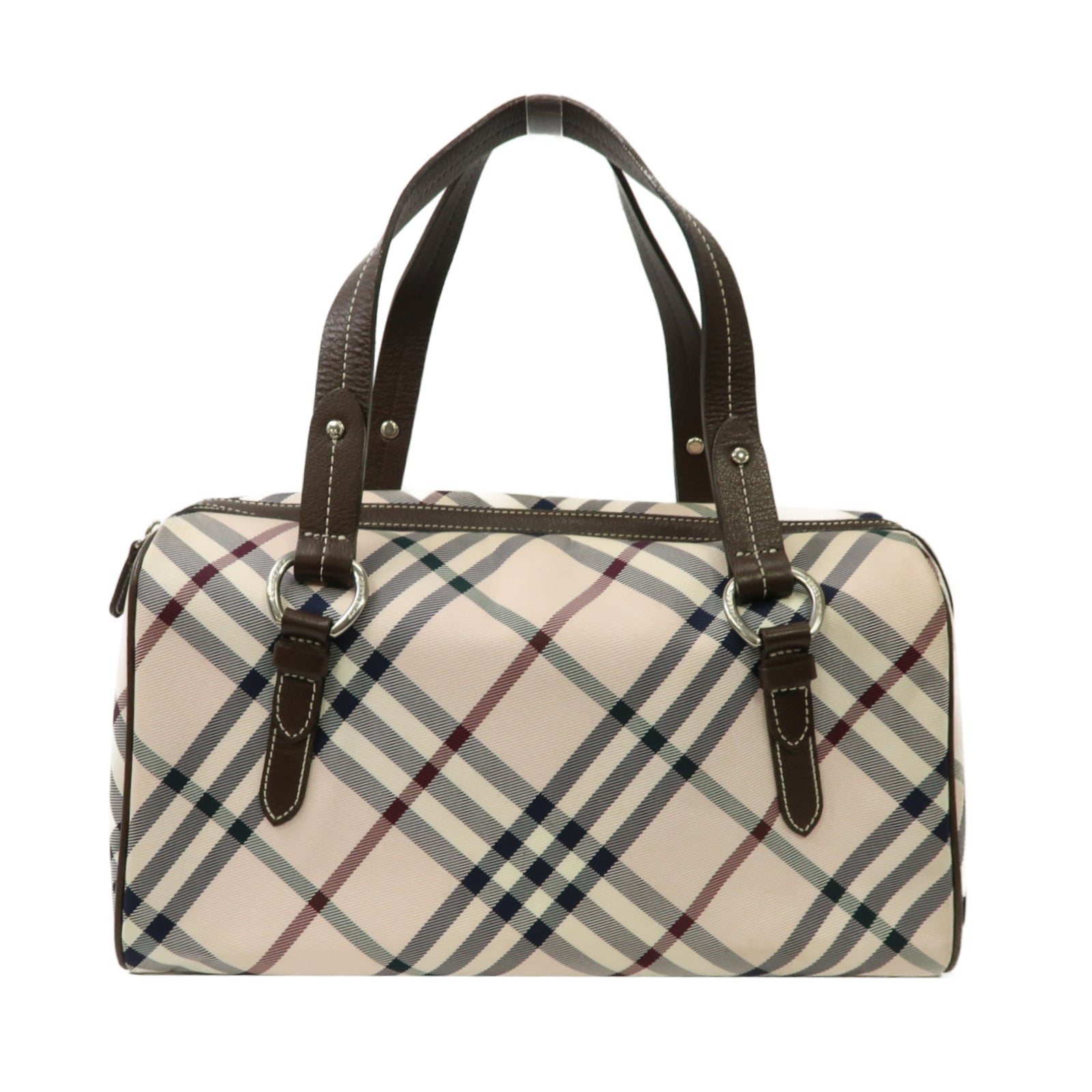 BURBERRY 塗層帆布Shoulder Bag銀扣肩背袋黑色/粉紅色