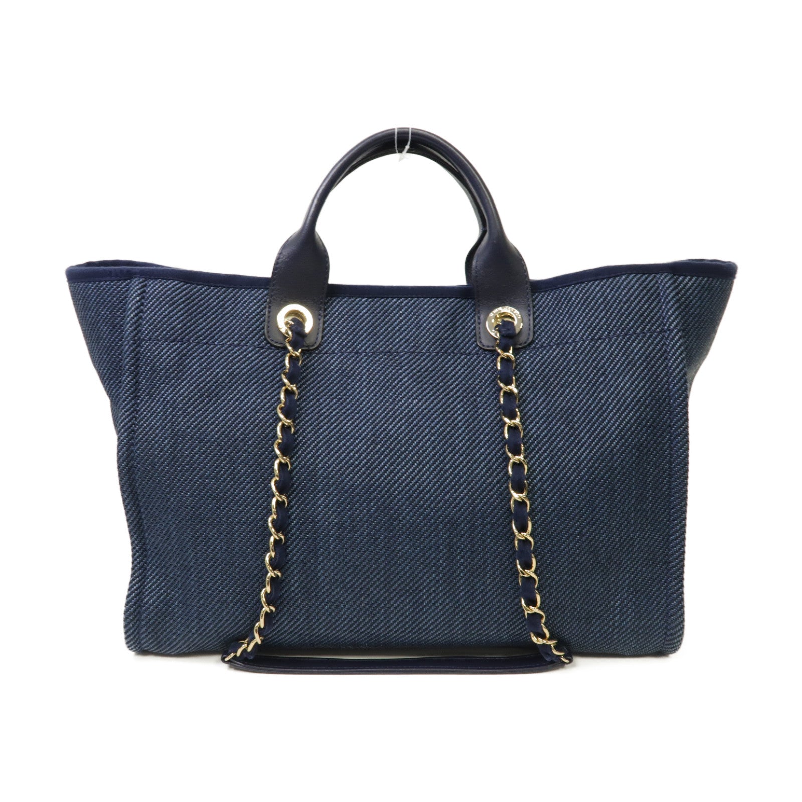 CHANEL 帆布Deauville Tote Large金扣手挽袋藍色