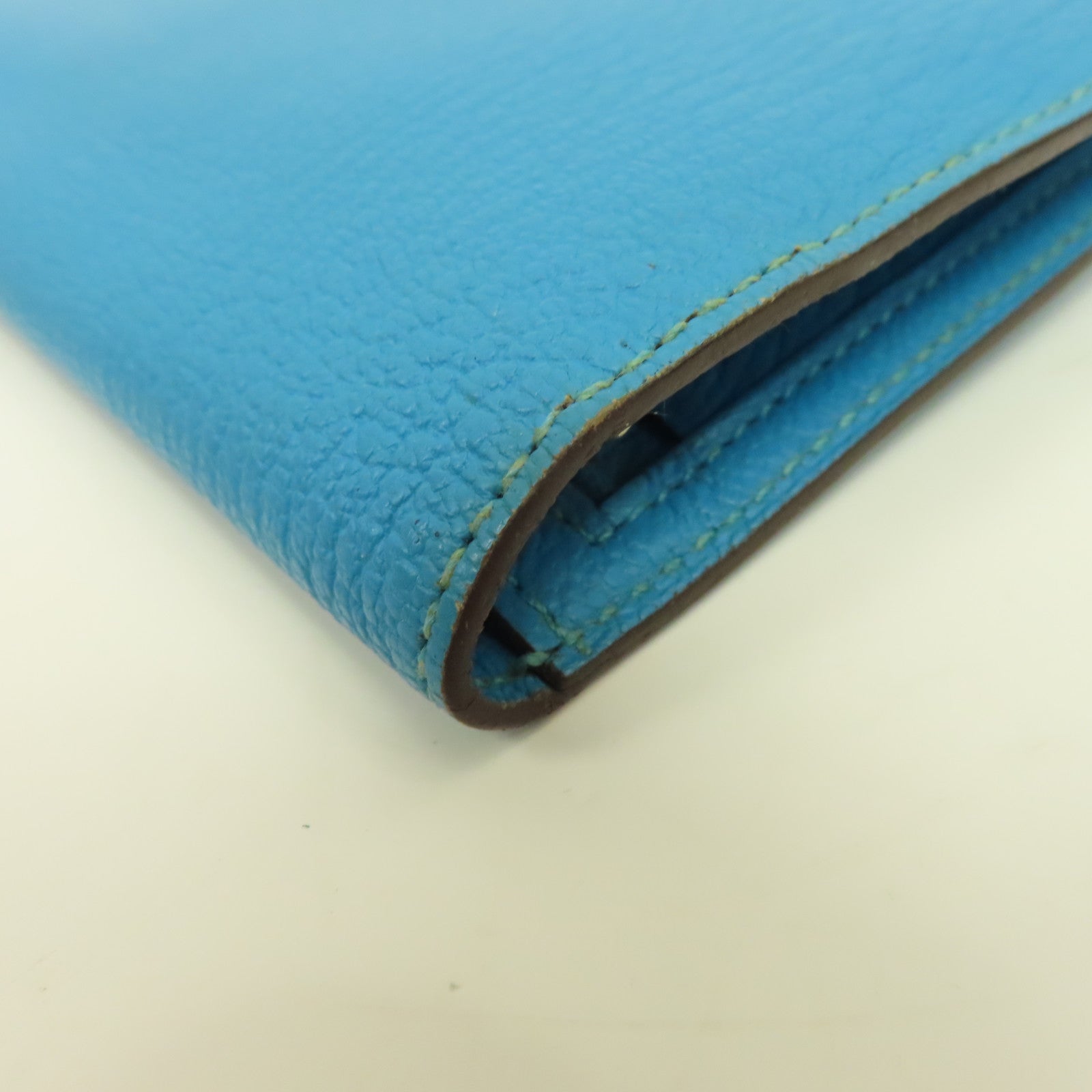 HERMES Chevre皮革Bearn Long Wallet銀扣長錢包Blue Azteque水藍色