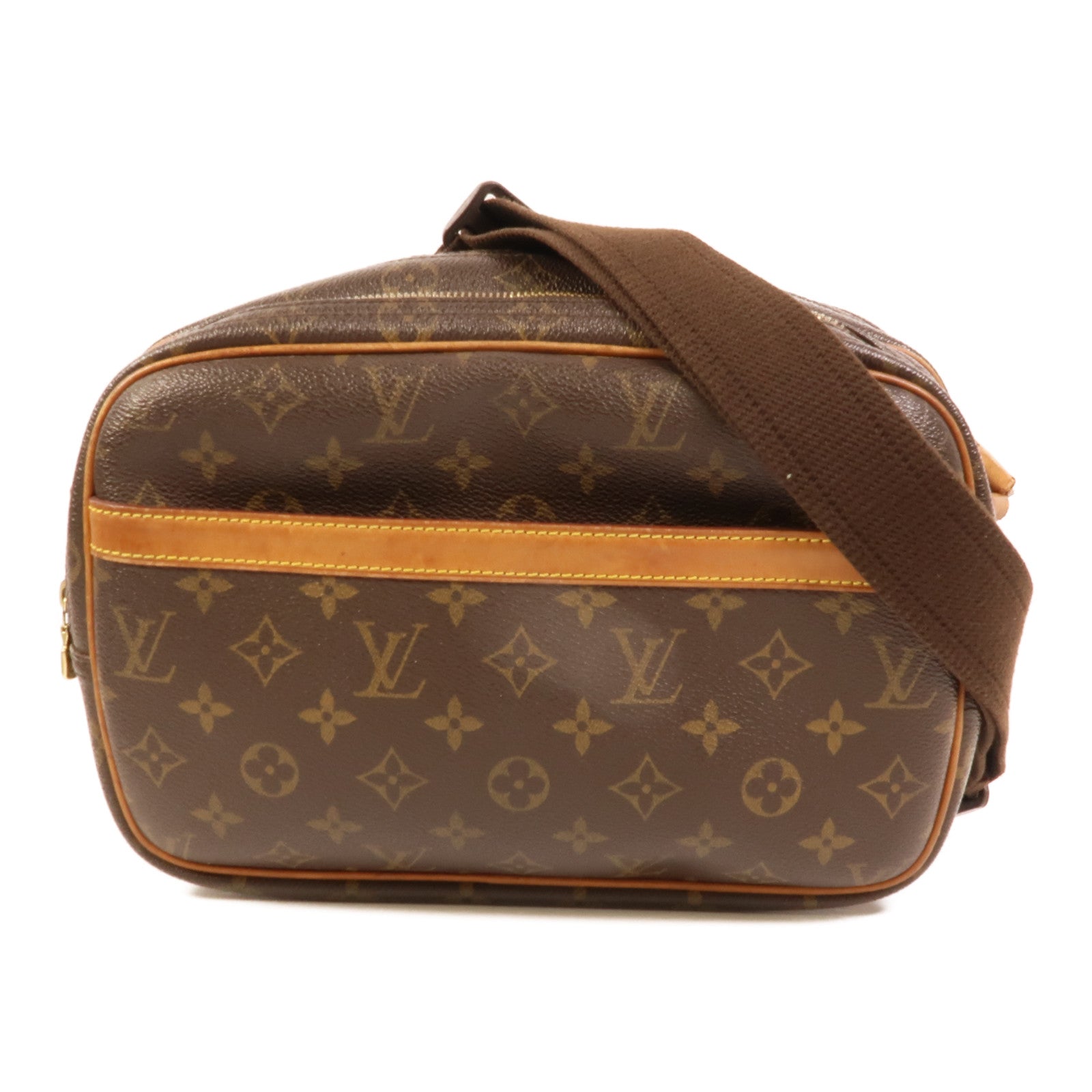 LOUIS VUITTON Monogram Reporter PM金扣肩背袋棕色