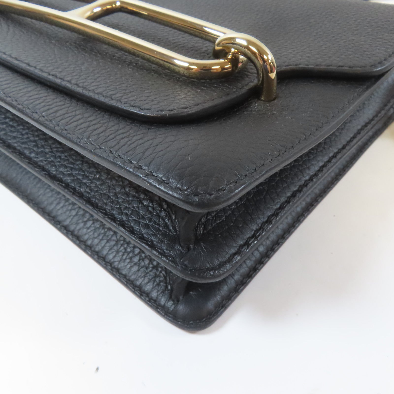 HERMES 【激減優惠】Clemence皮革Roulis 23金扣肩背袋Nior色/黑色