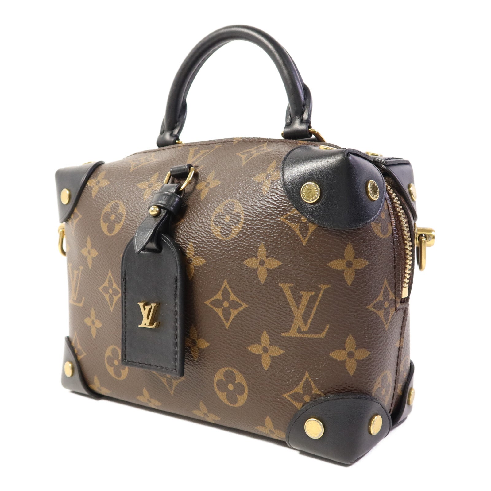 LOUIS VUITTON Monogram Petite Malle Souple金扣手挽肩背兩用袋棕色