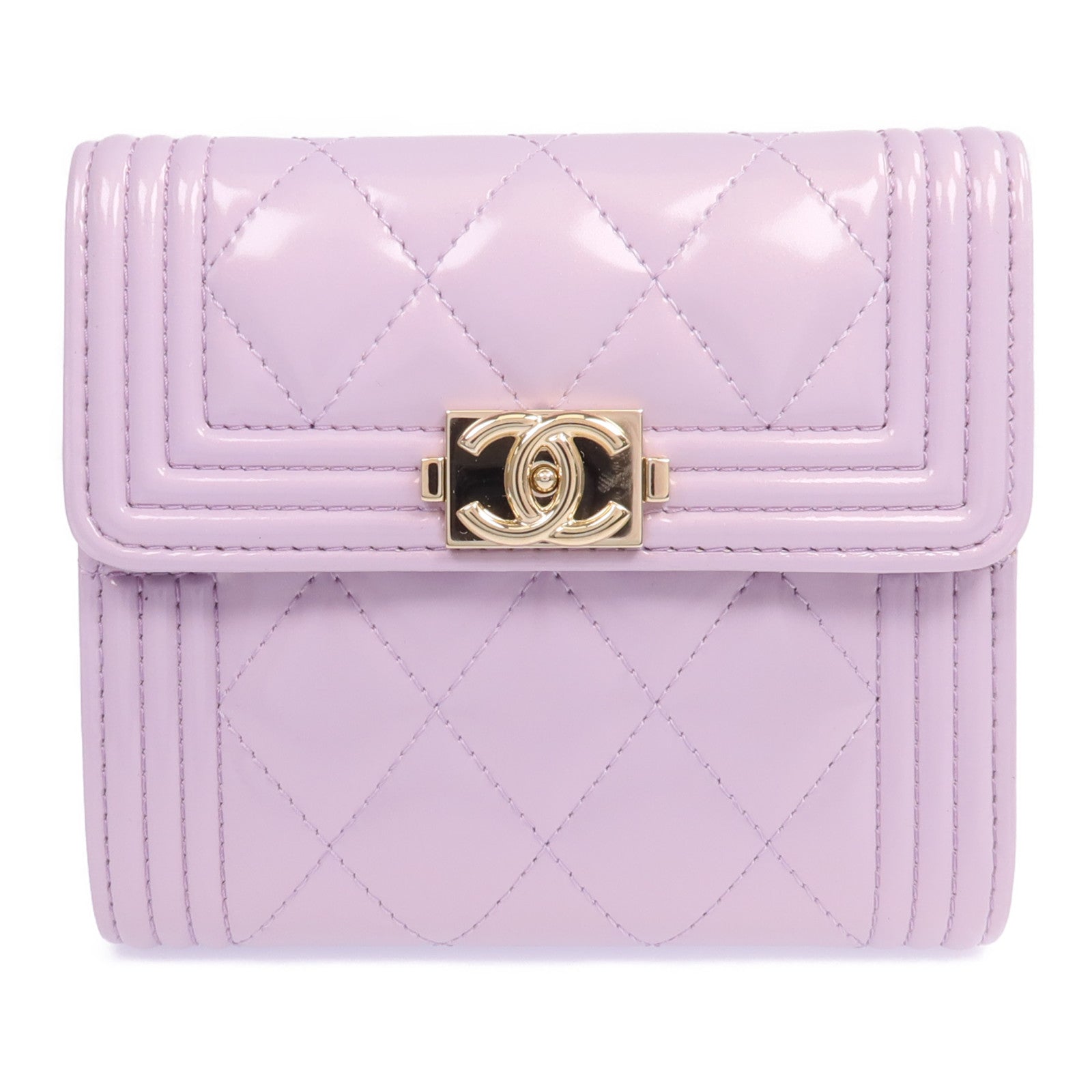 CHANEL 漆皮皮革Boy Wallet金扣錢包