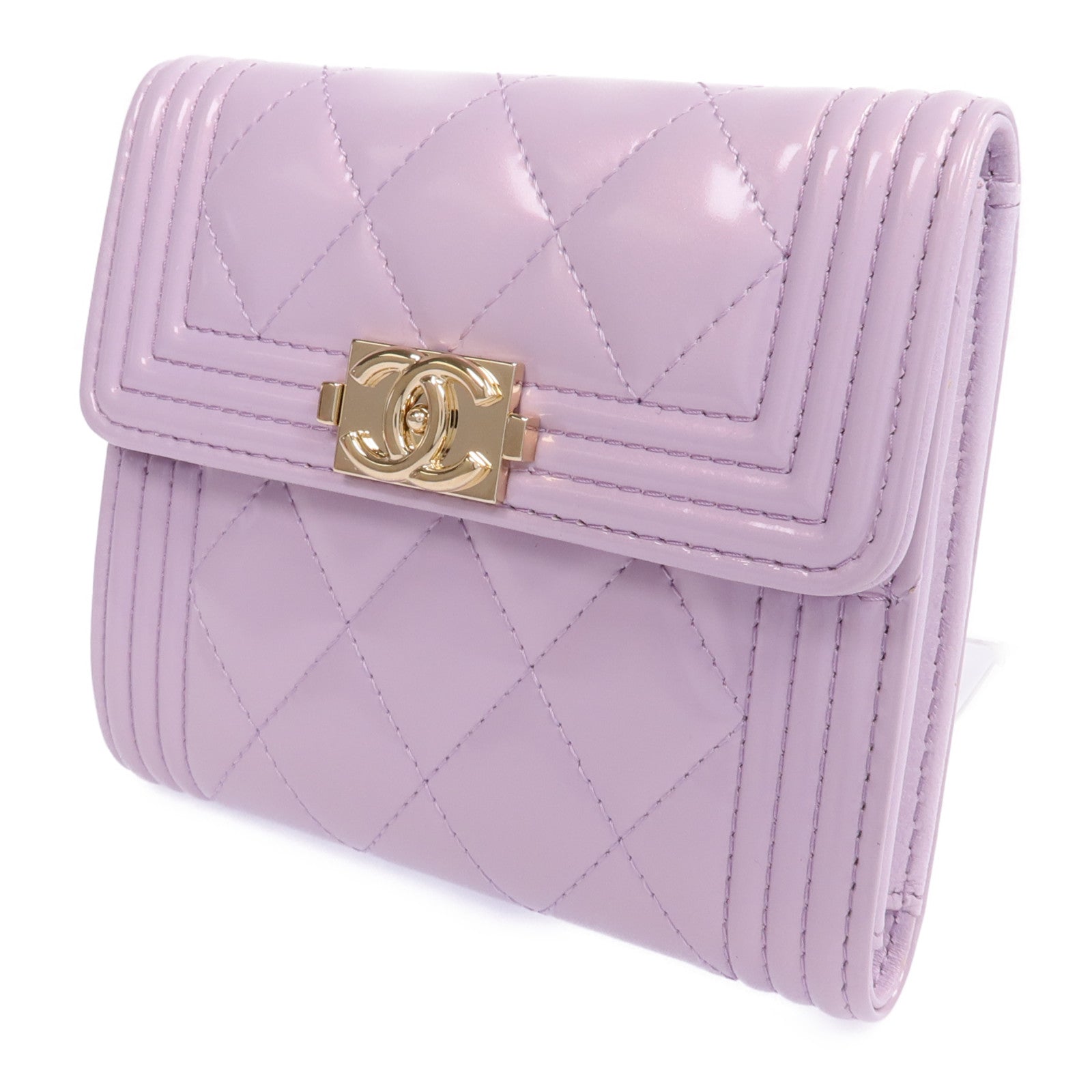CHANEL 漆皮皮革Boy Wallet金扣錢包