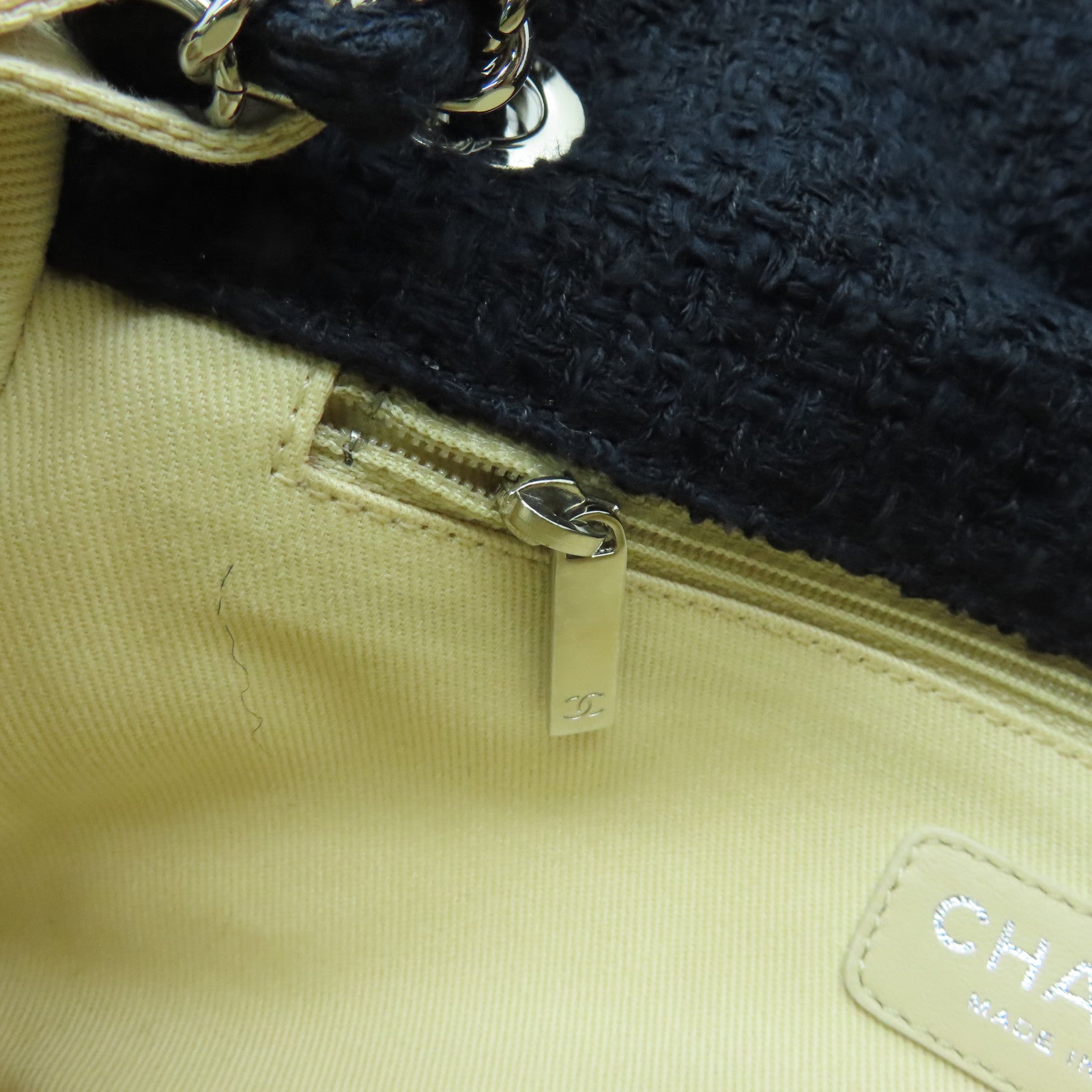 CHANEL 【激減優惠】菱格斜紋軟呢Chain Shoulder Bag銀扣鏈帶肩背袋深藍色