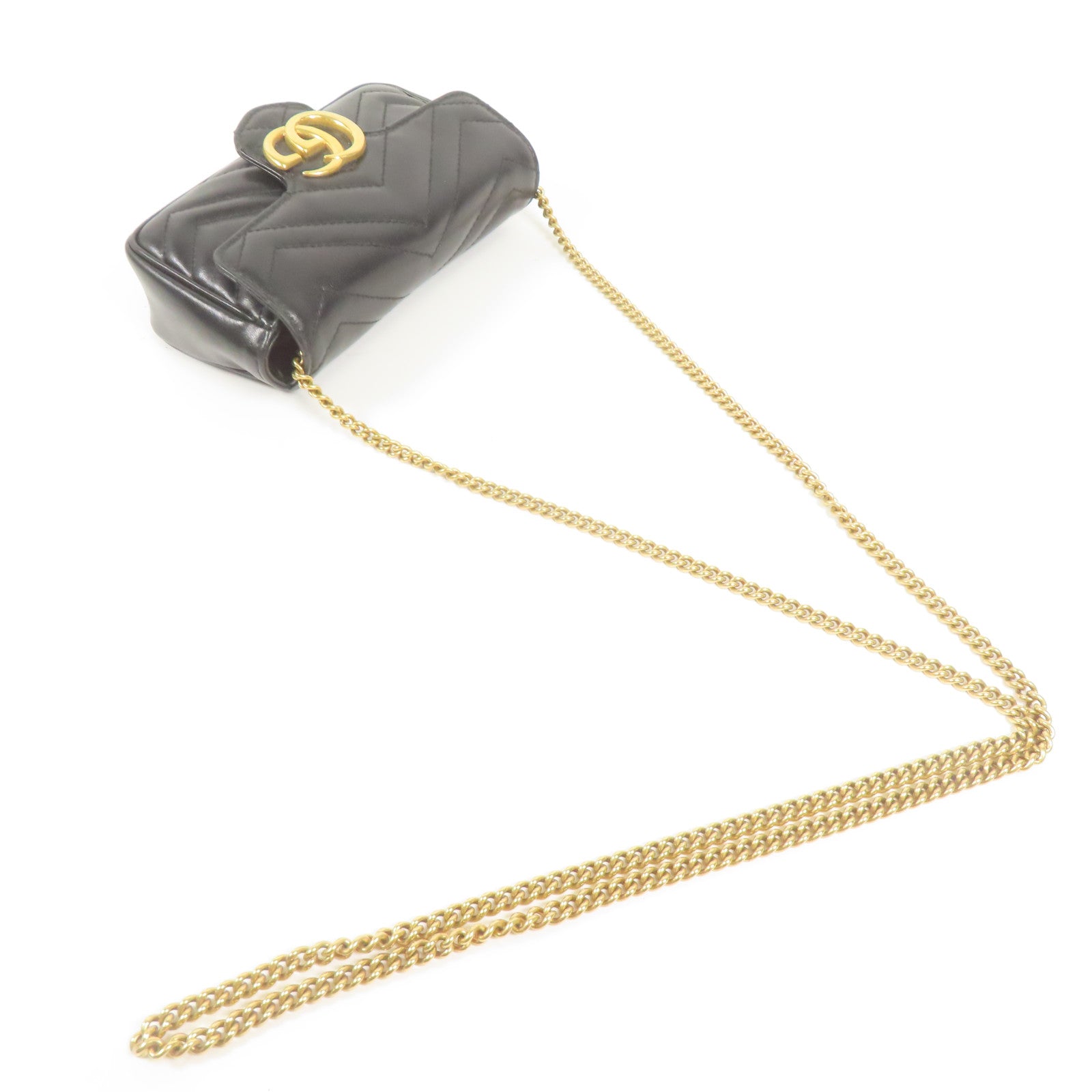 GUCCI 牛皮皮革GG Marmont Super Mini金扣鏈帶肩背袋