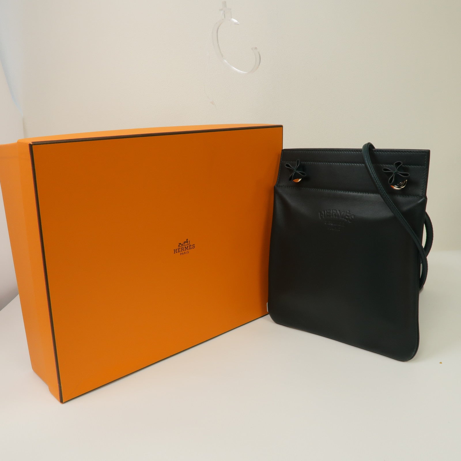HERMES Swift皮革Aline銀扣肩背袋綠色