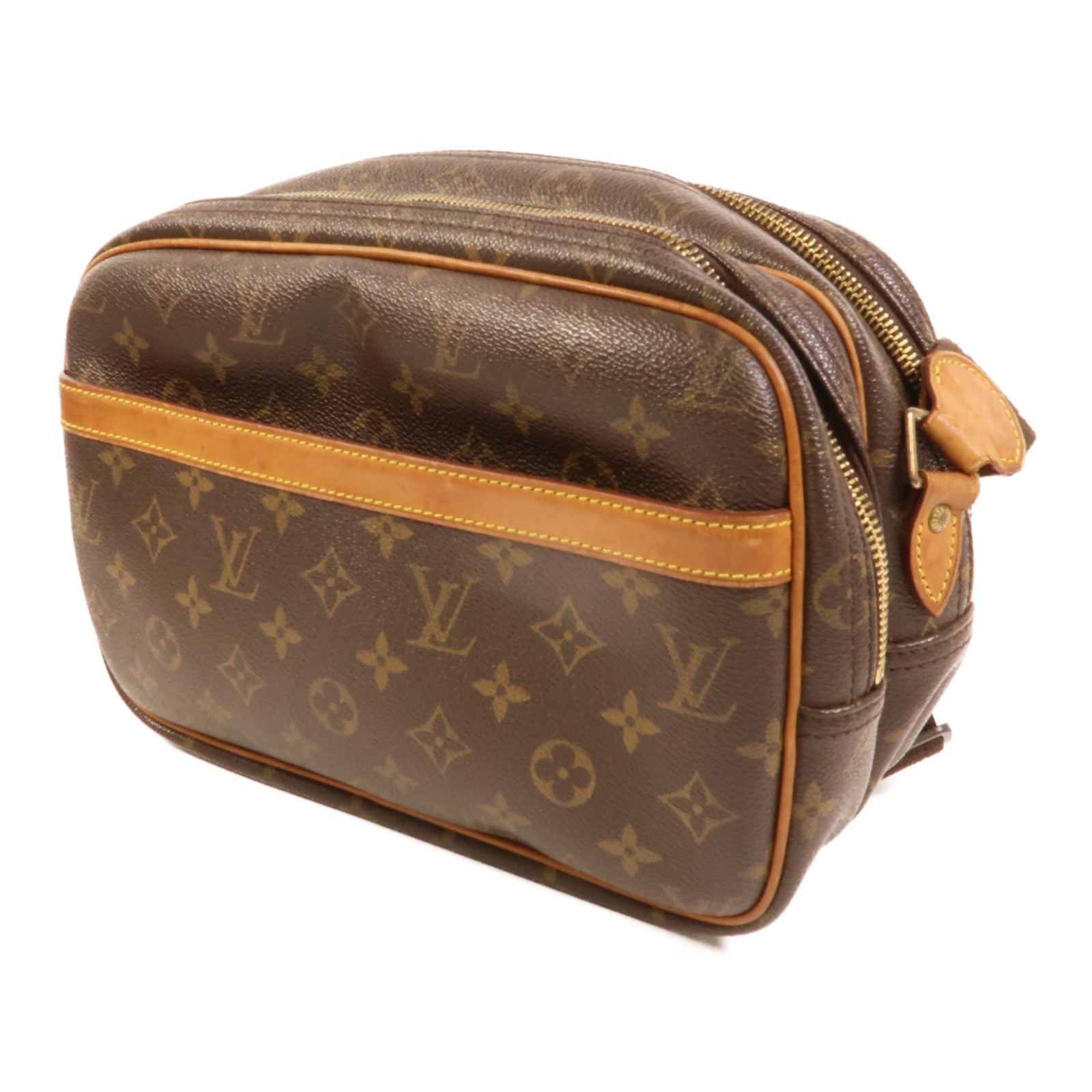 LOUIS VUITTON Monogram Reporter PM金扣肩背袋棕色